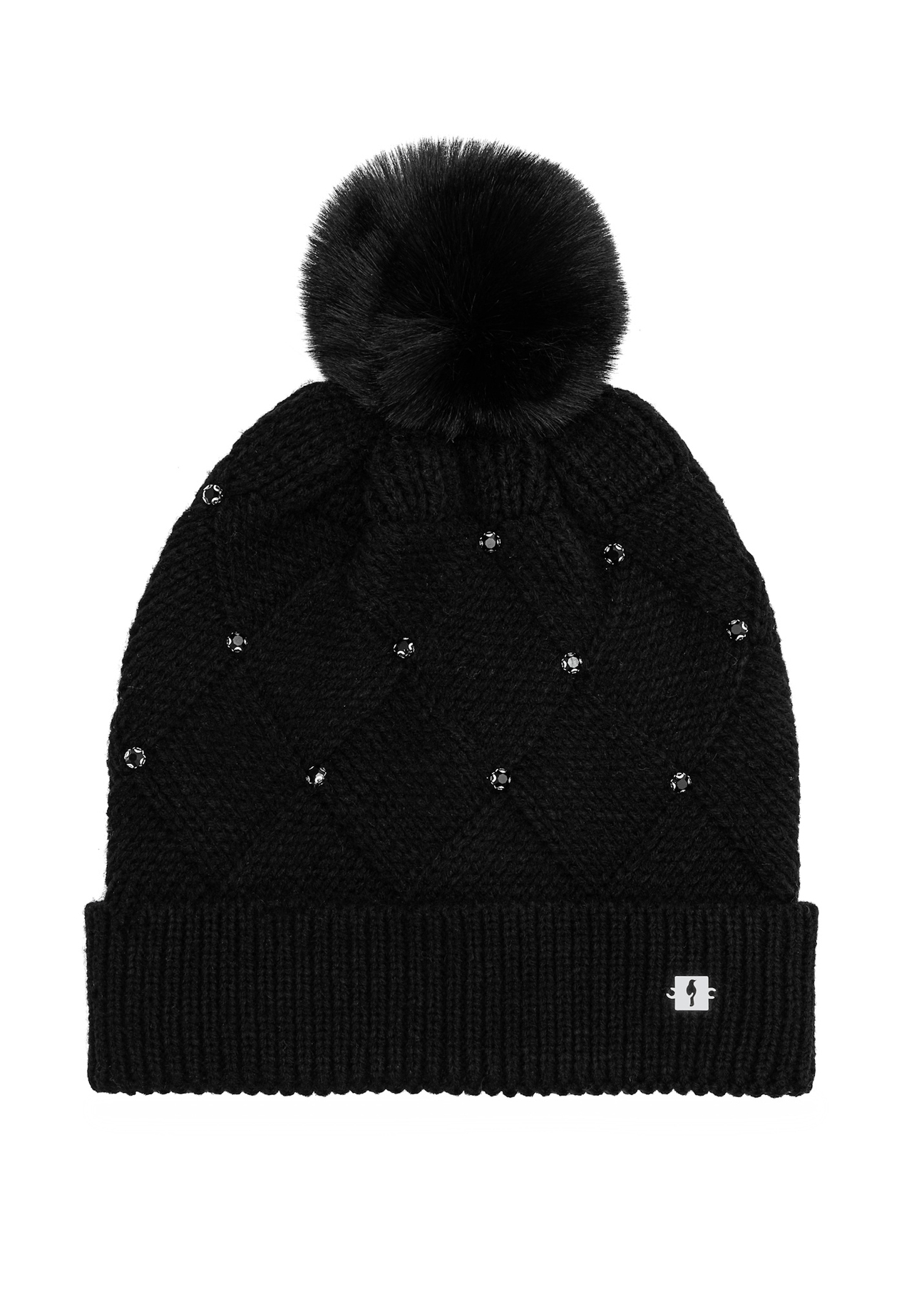 Black women's hat with rhinestones CZADT-0213-99(Z25), front product view on a white background.