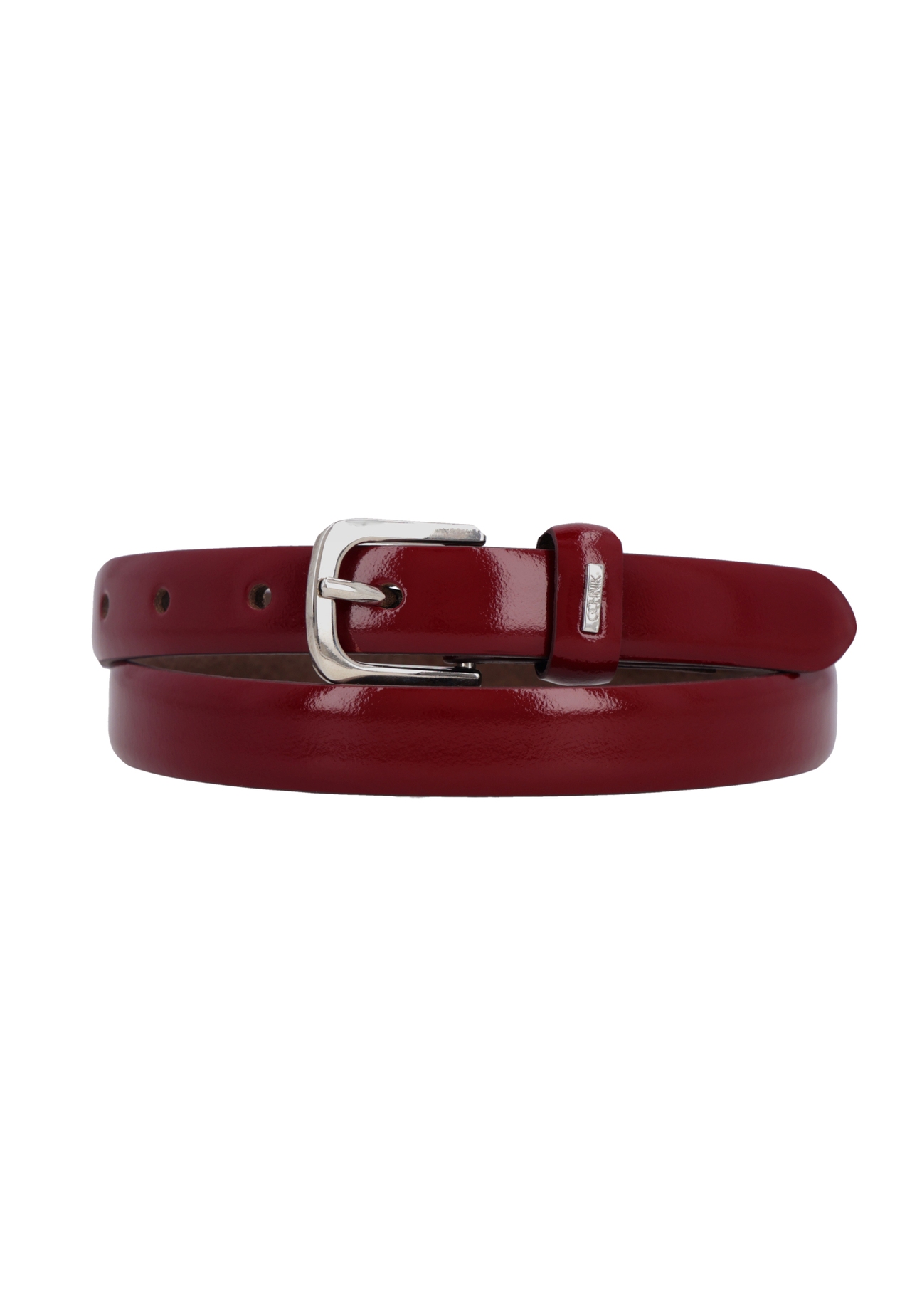 Dark red leather women's belt PASDS-0300-4C(Z26), front product view on white background.