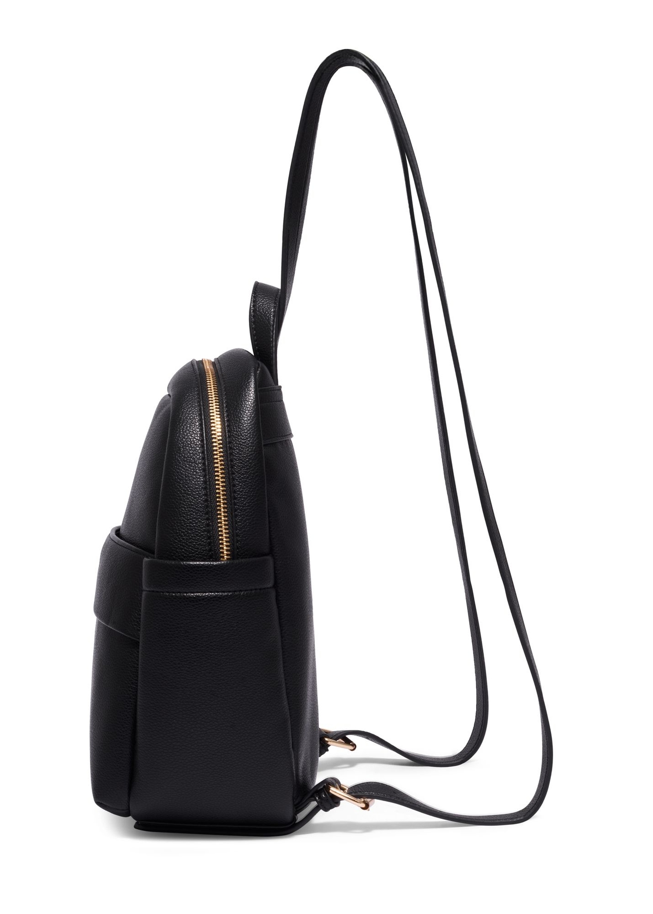 Black women's imitation leather backpack TOREC-1246-9I(Z26) - side product view, on white background.