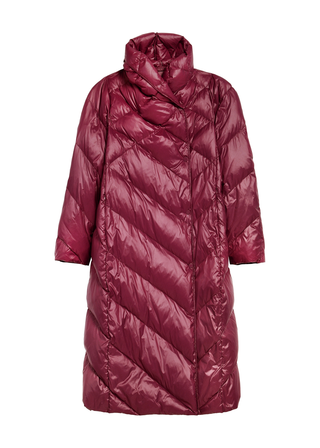 Long burgundy women's winter jacket KURDT-0542A-49(Z25), product visible from the front, on white background.