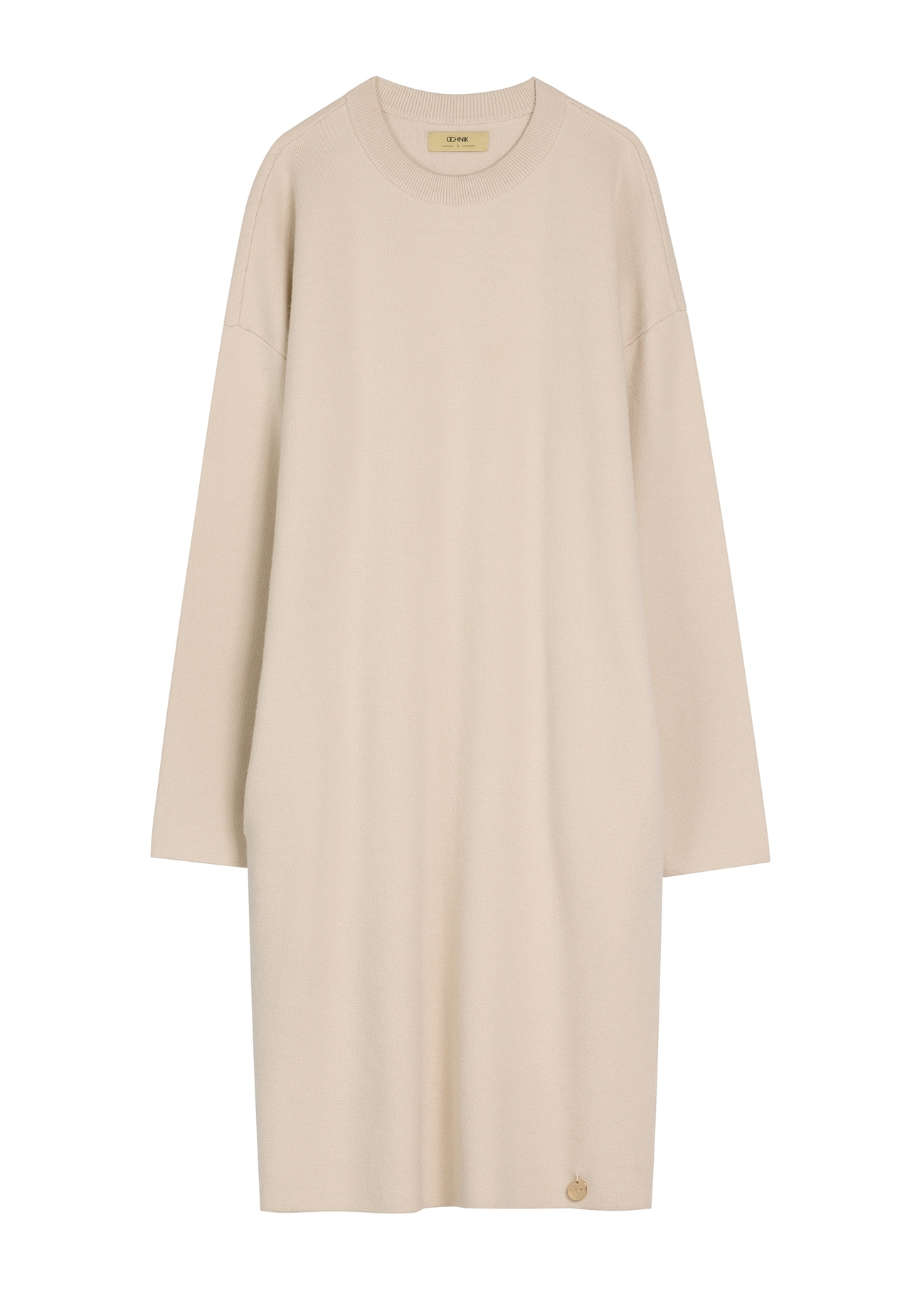 Beige women's dress SUKDT-0260-1A(W26), product view from the front on a white background.
