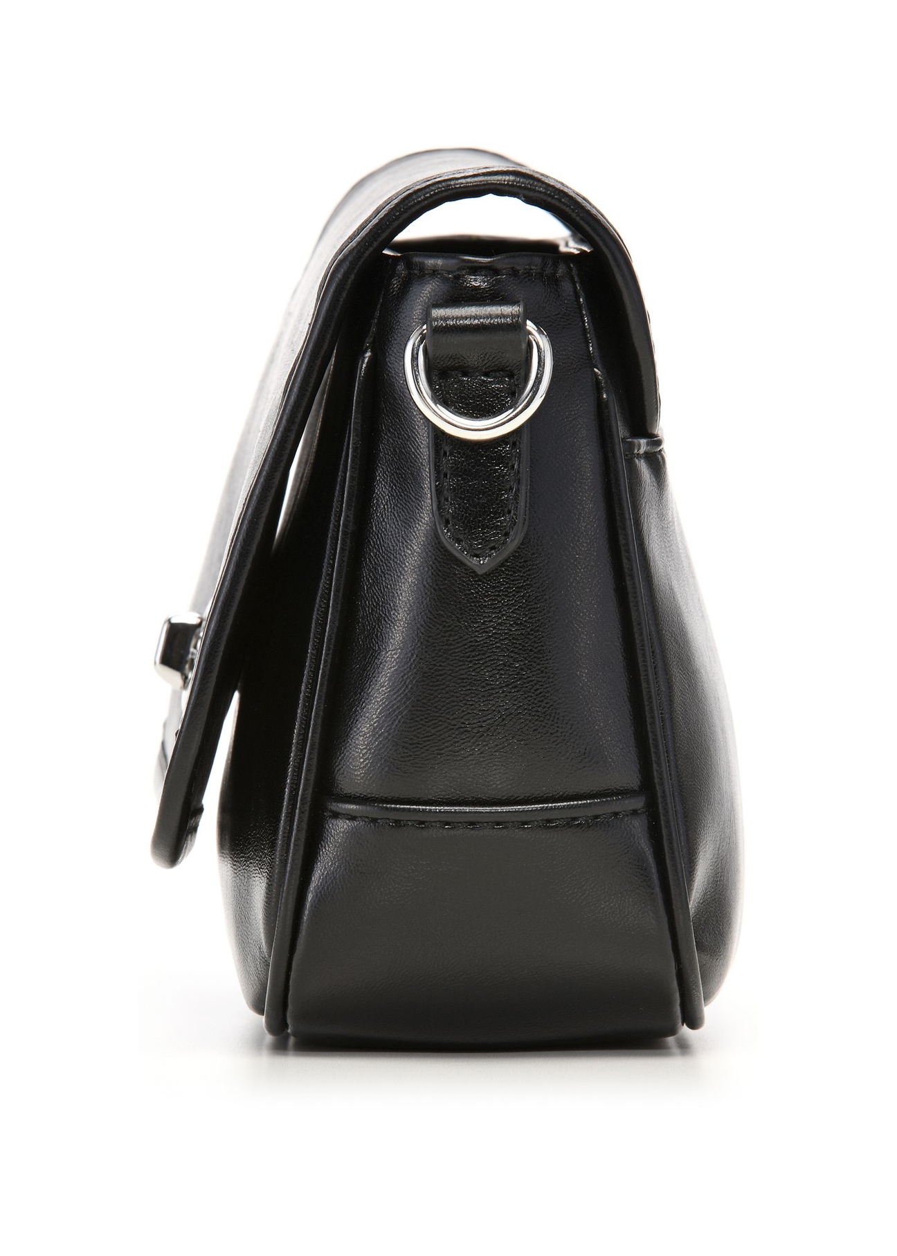 Small black women's handbag with gloss TOREC-1249-99(Z26), side view of the product on a white background.