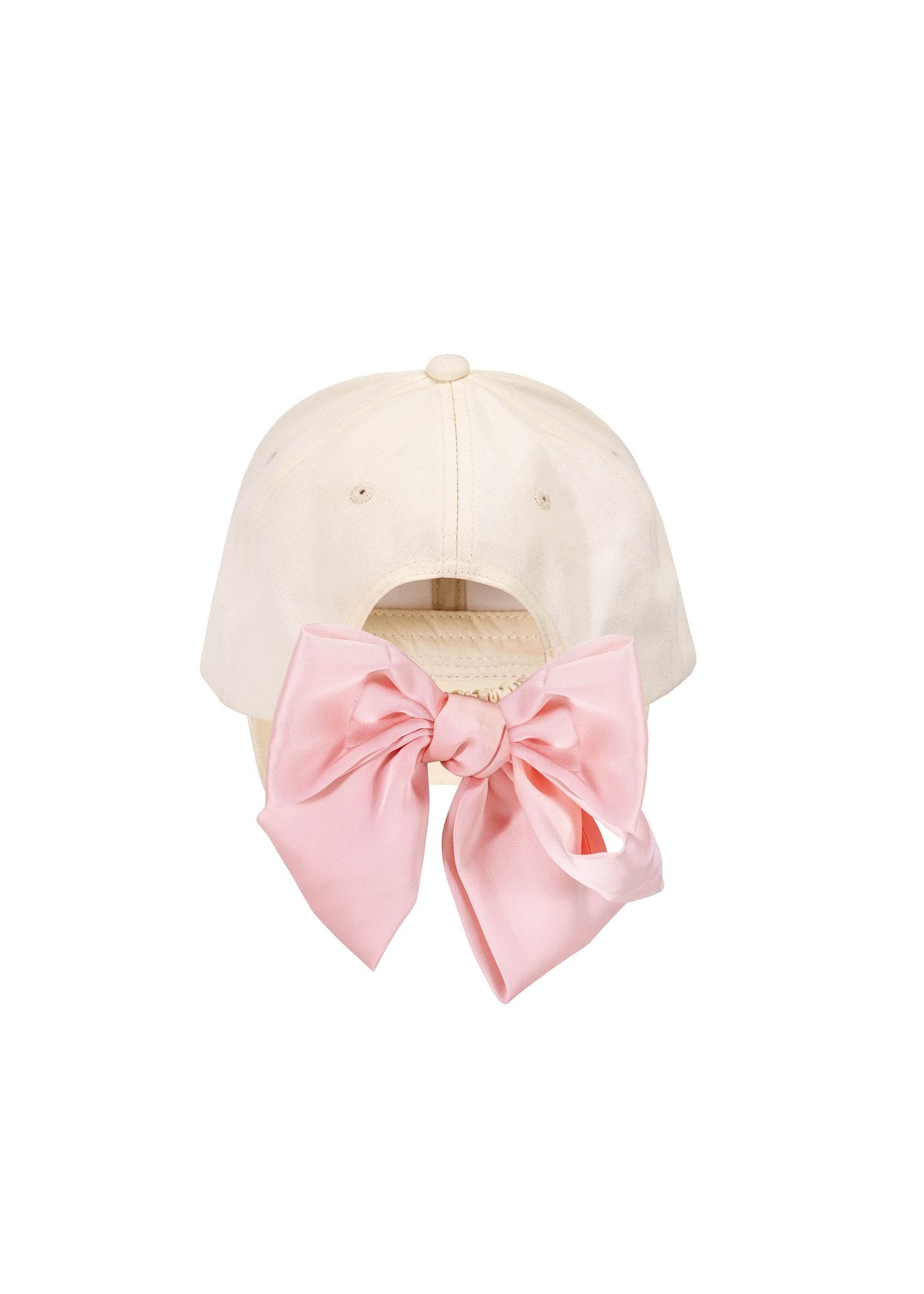 Cream baseball cap with bow CZALT-0016-1A(W26), back view of the product on a white background.