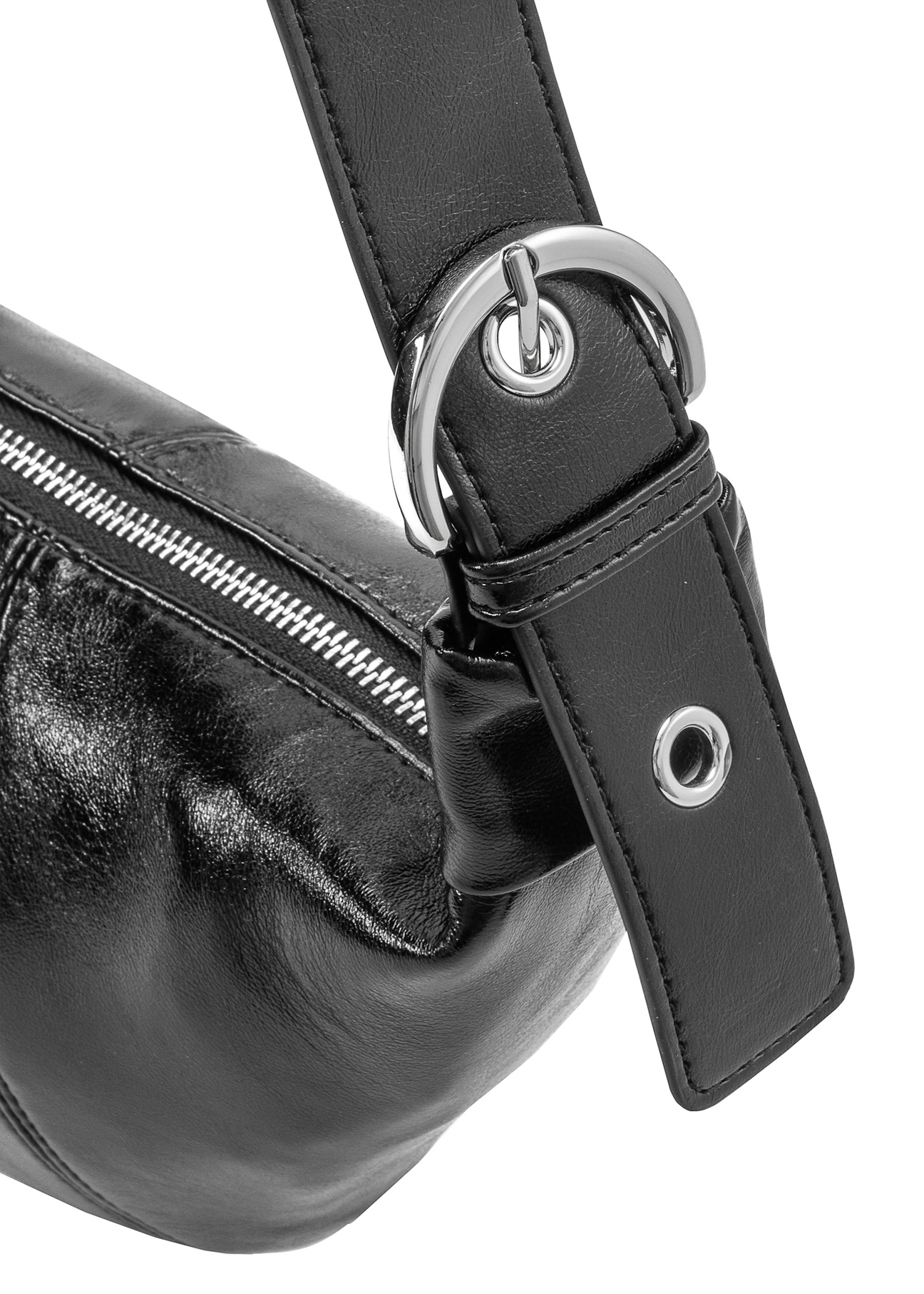 Black small women's waist bag TOREC-1087-99(Z25), close-up of the product detail on a white background.