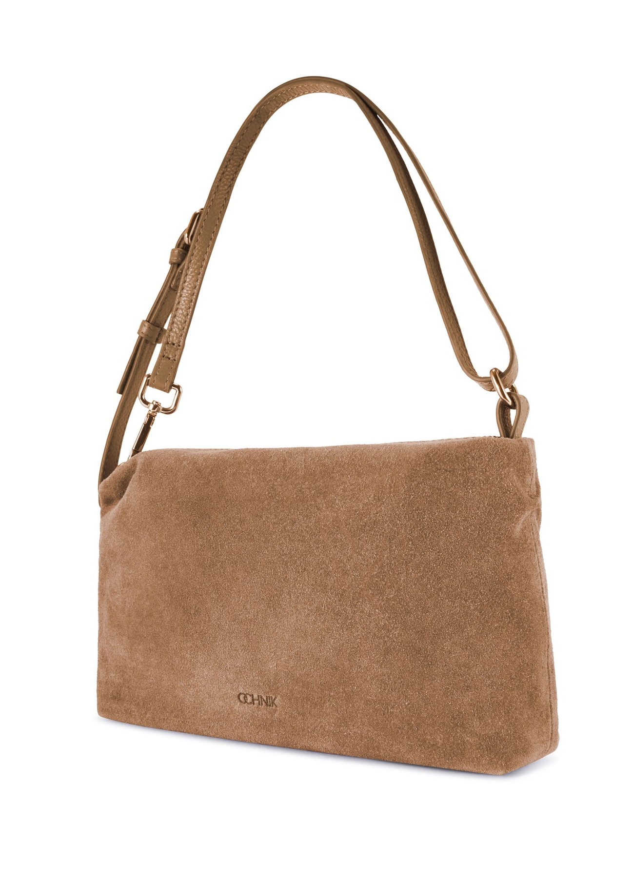 Beige suede women's handbag TORES-1249-1B(W26) - diagonal product view, on a white background.