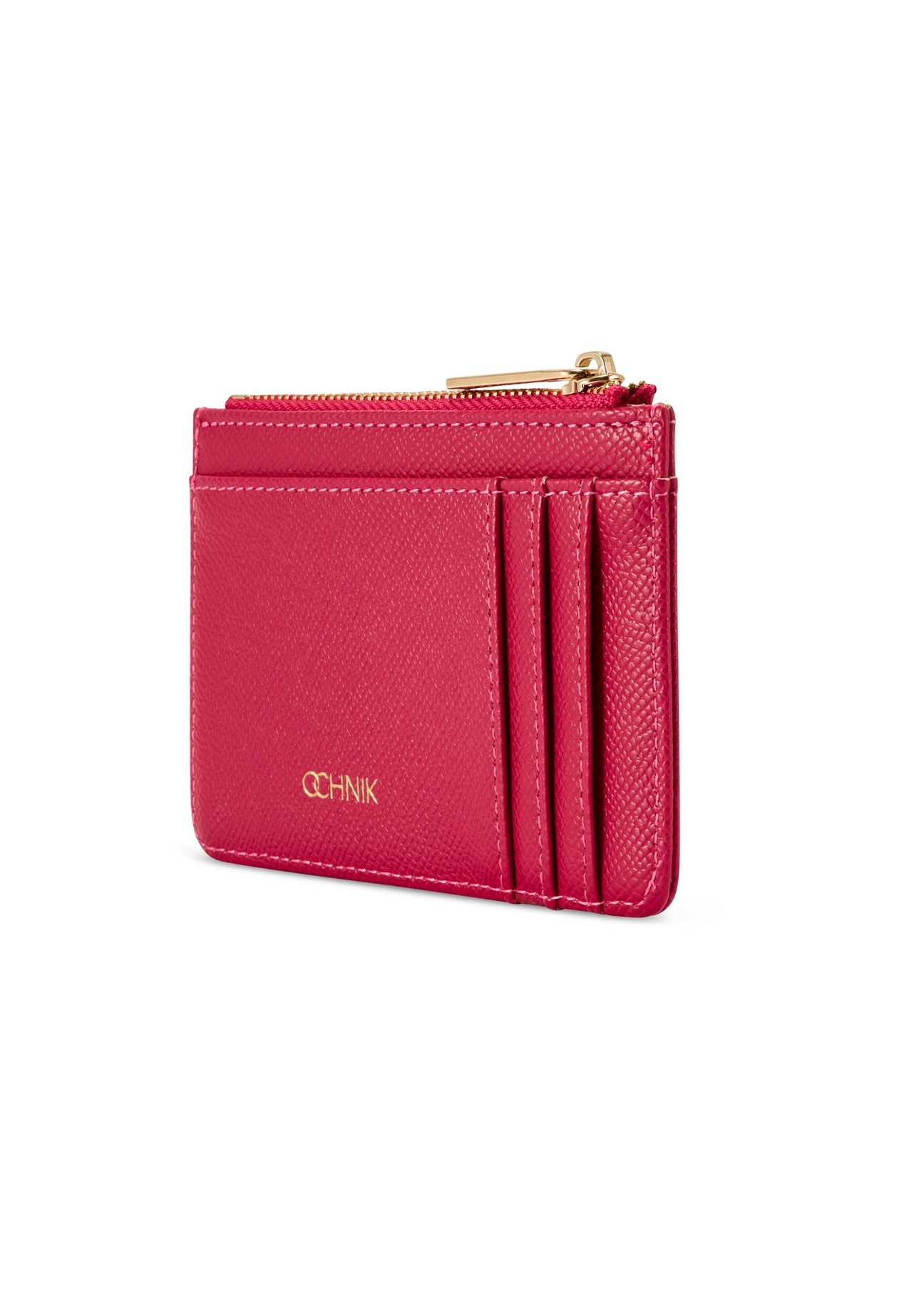 Fuchsia card case POREC-0413-5E(W26), diagonal product view on white background.