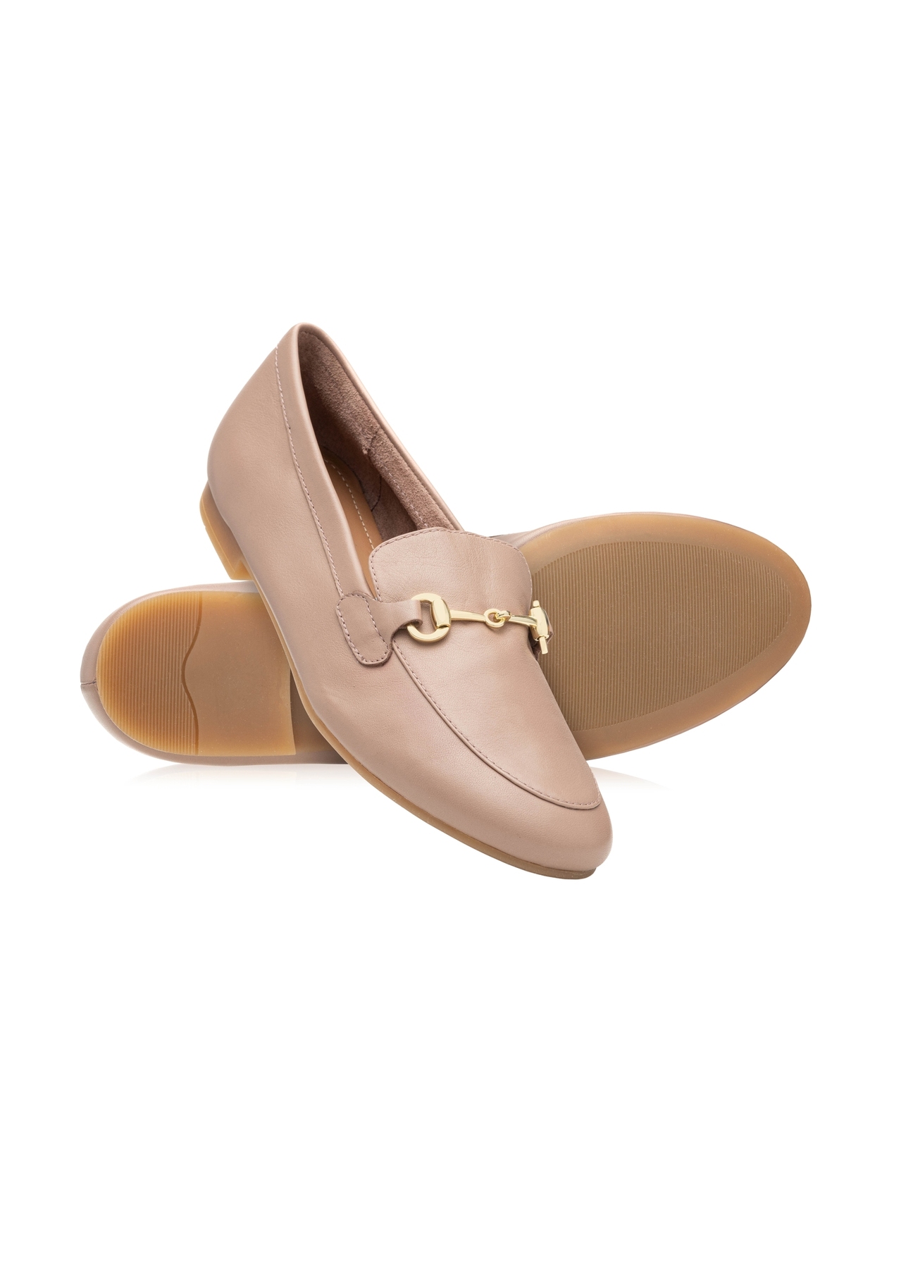 Women's leather moccasins in dirty pink color BUTYD-0916A-5D(W26), diagonal product view on a white background.
