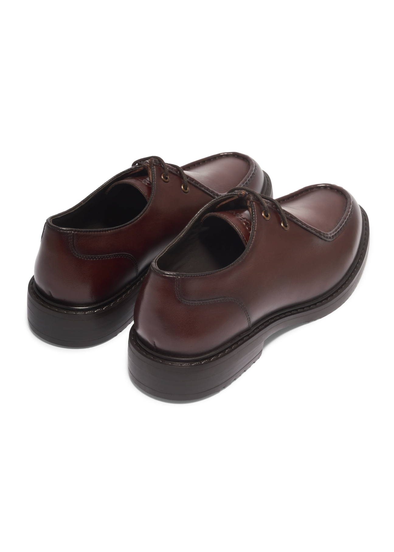 Dark brown leather men's shoes BUTYM-0587-1I(Z26), back view of the product on a white background.