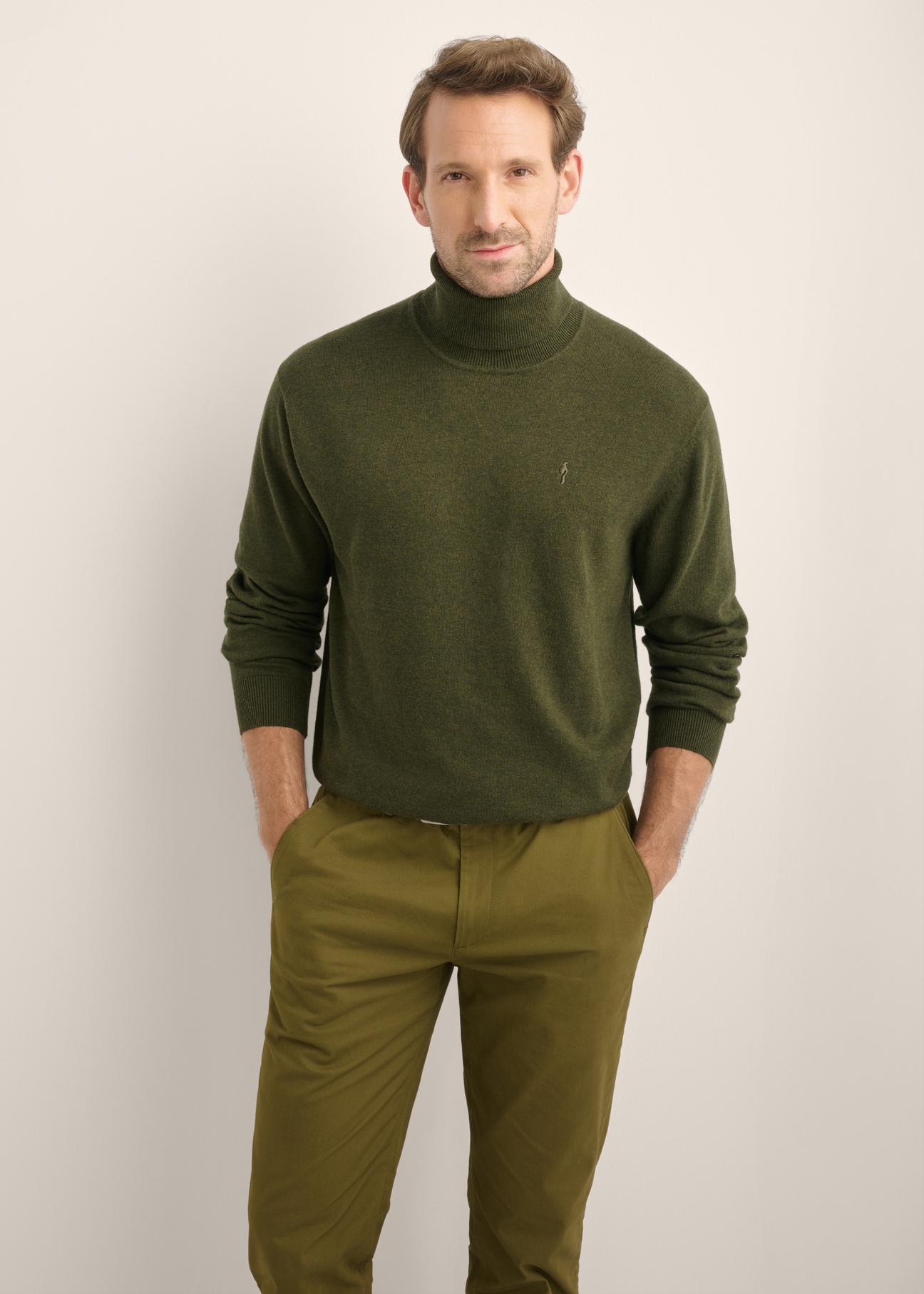 Men's green turtleneck sweater SWEMT-0095B-8B(Z26)