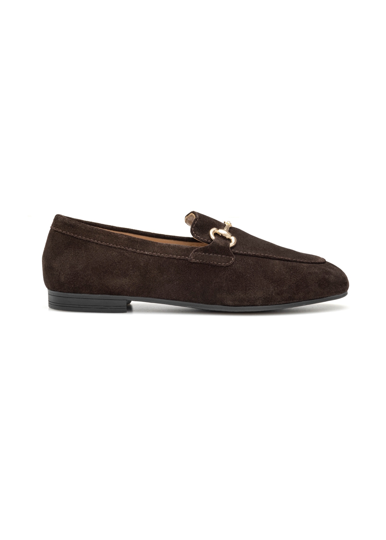 Women's brown suede moccasins BUTYD-1257-1I(W26) - side view of the product, on a white background.