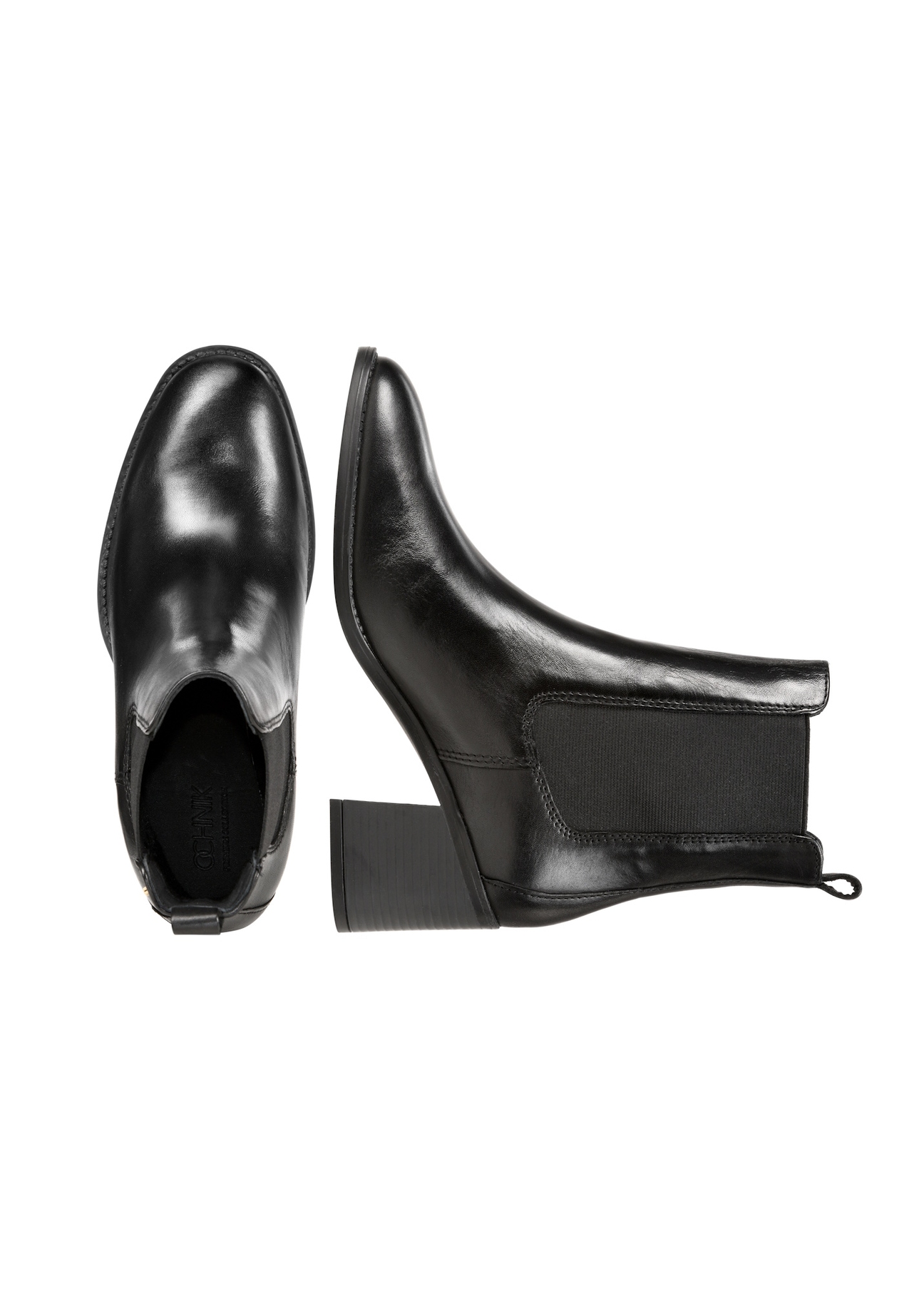 Women's black leather high heel boots BUTYD-1185-99(Z25), product view from above on a white background.
