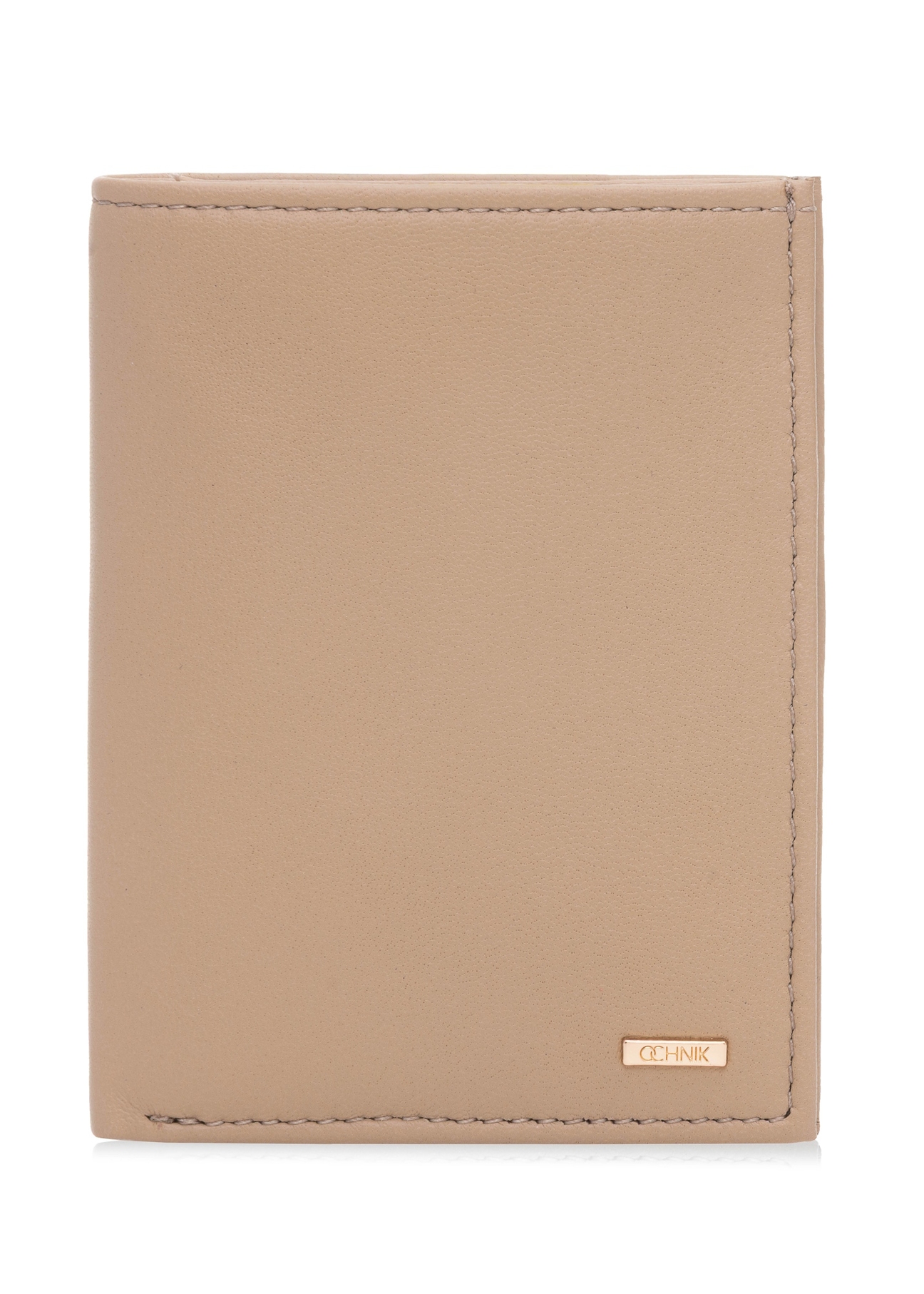 Small beige leather women's wallet PORES-0947-81(W25), front product view on white background.