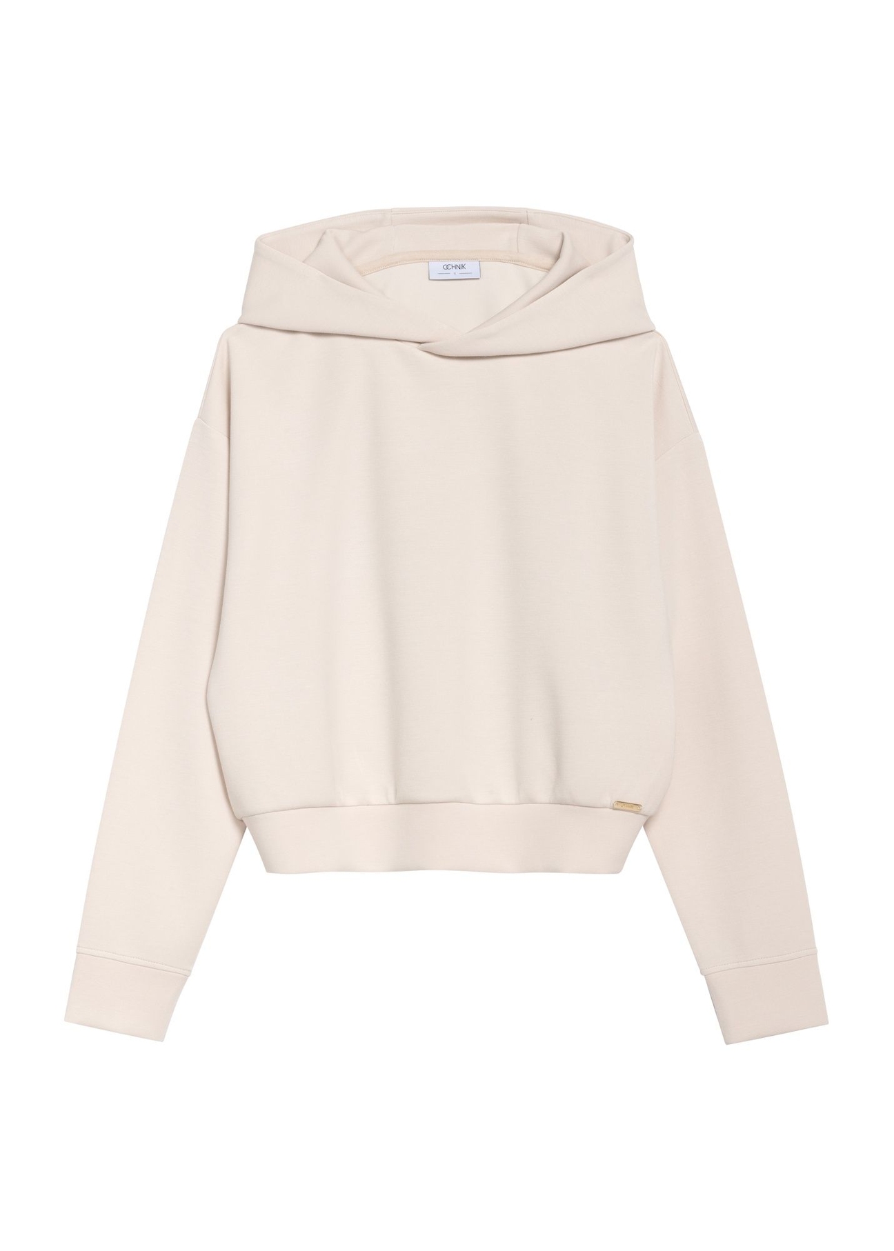 Light beige women's hooded sweatshirt BLZDT-0118-1A(Z26), front product view on white background.