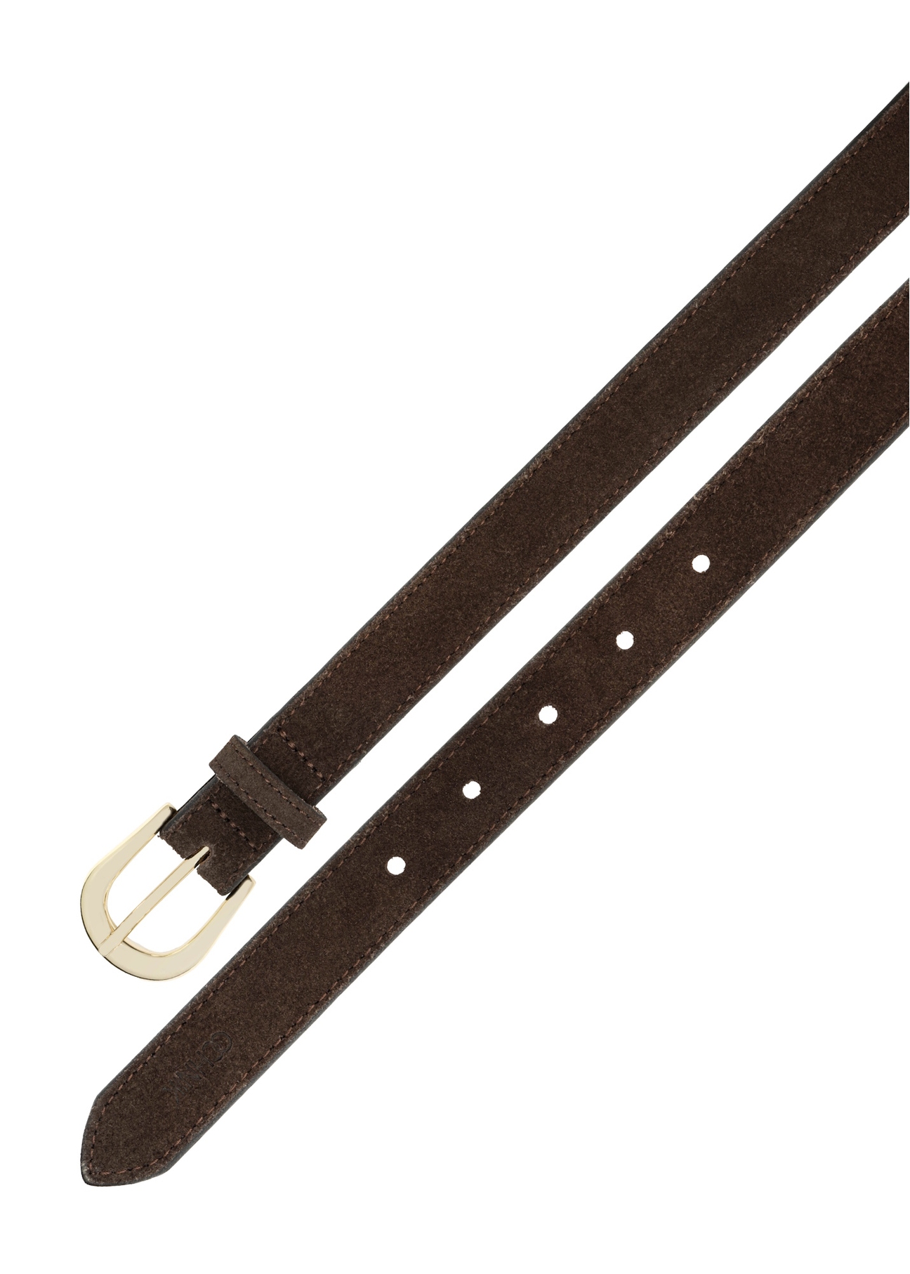 Dark brown leather women's belt PASDS-0303-1I(W26), product view from above on white background.