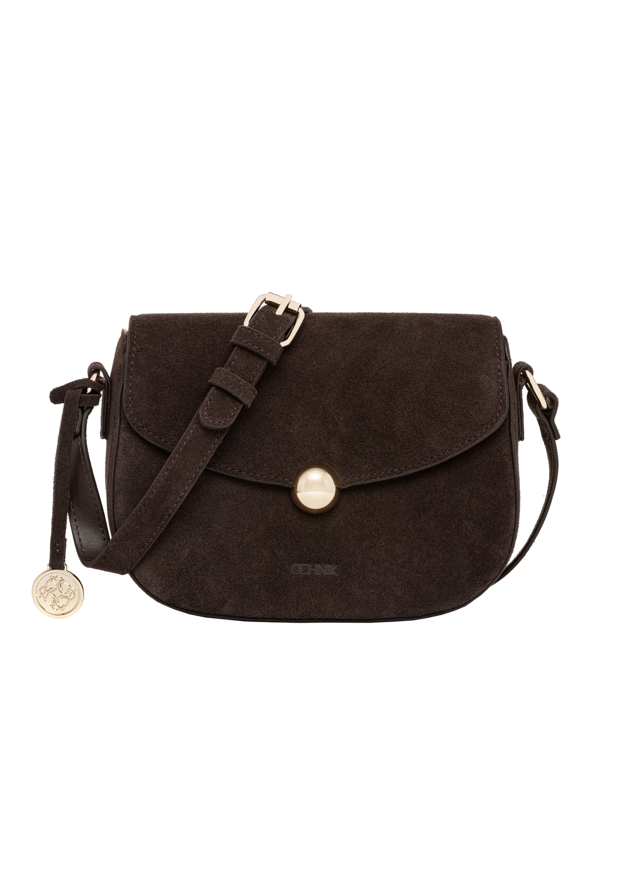 Brown suede small women's handbag TORES-1405-1I(Z26). Front view on white background.