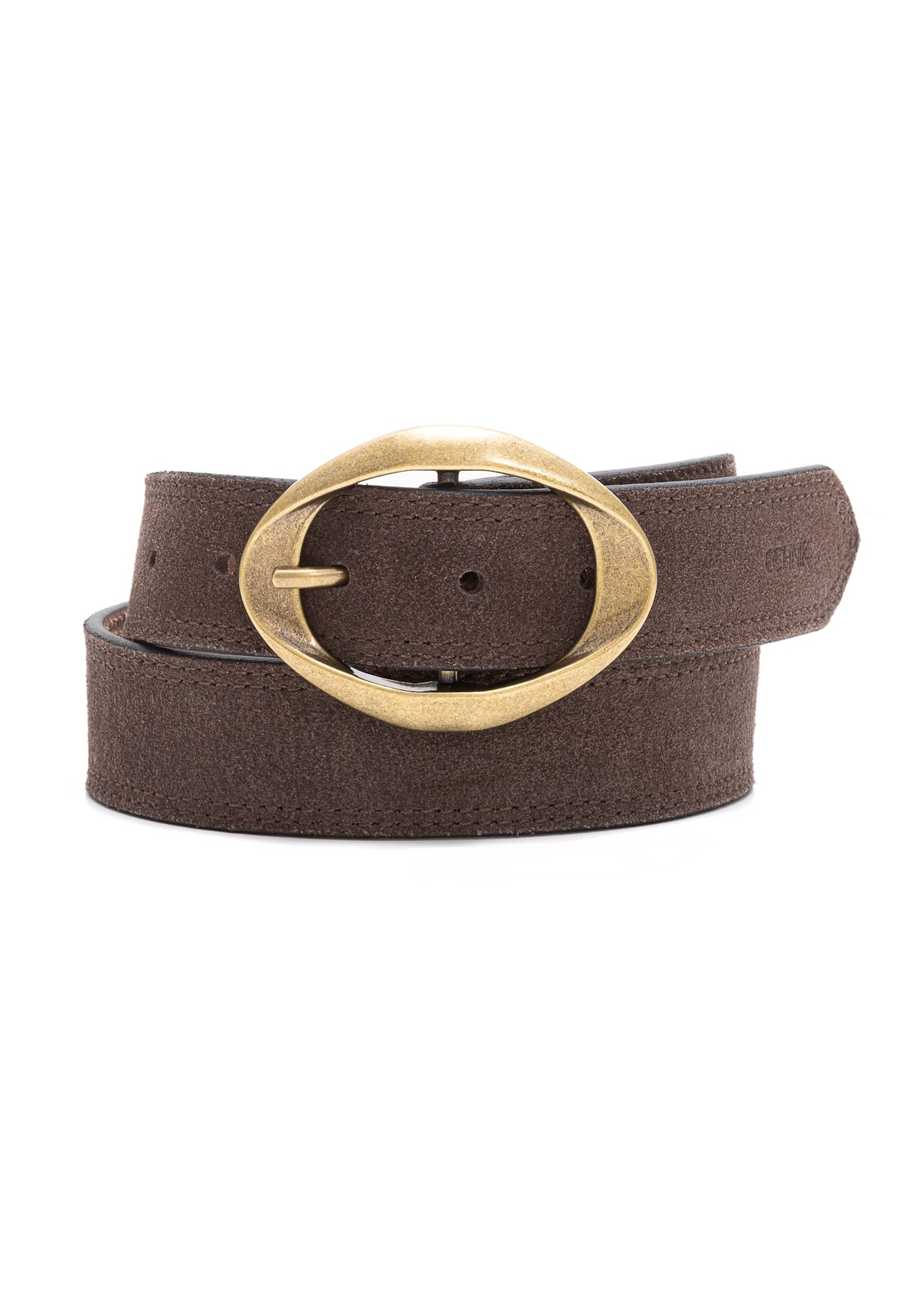 Chocolate suede women's belt PASDS-0318-90(Z25), front product view on white background.