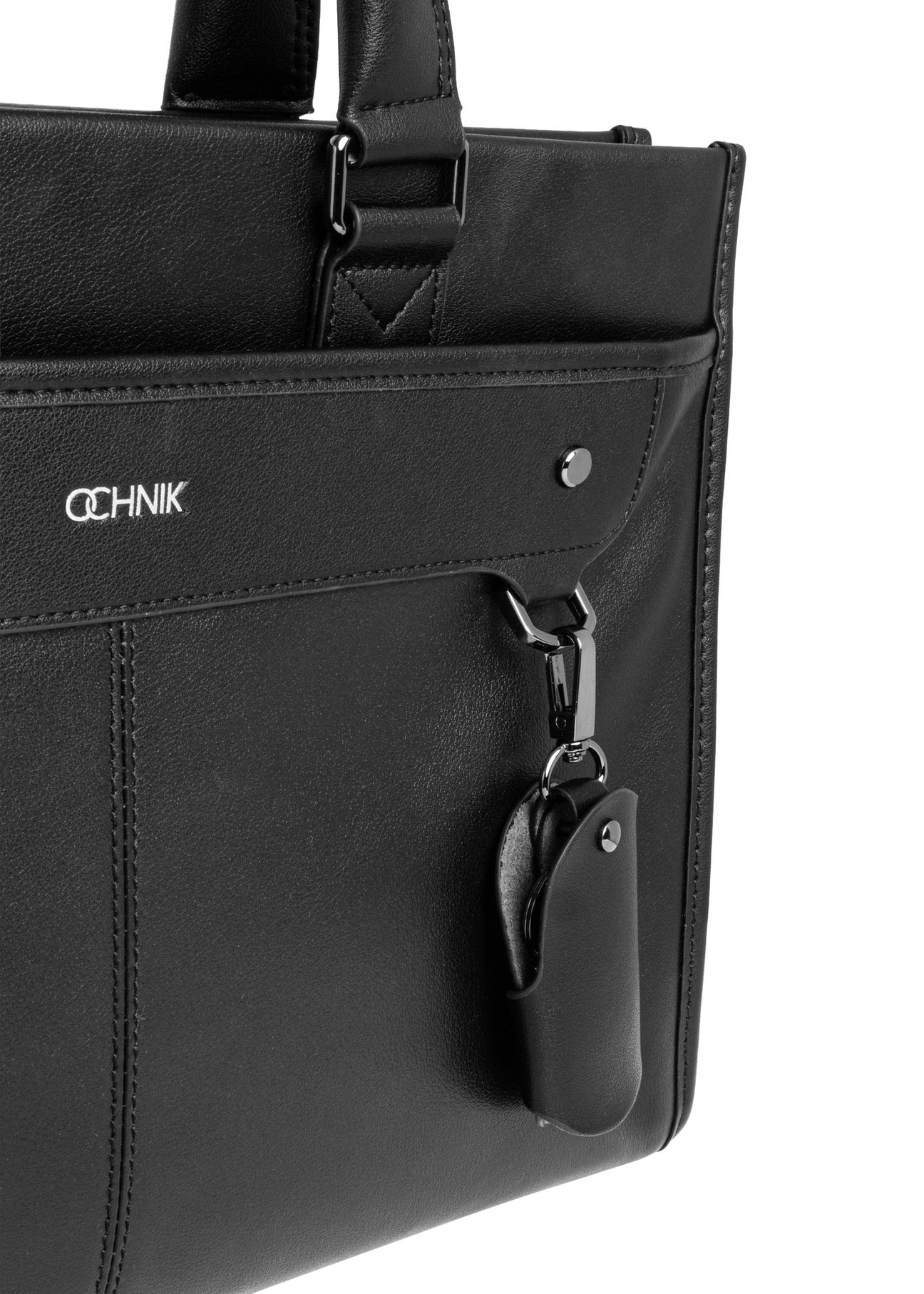 Large black men's backpack PLCMS-0026-99(Z26), close-up of product detail. View against a white background.