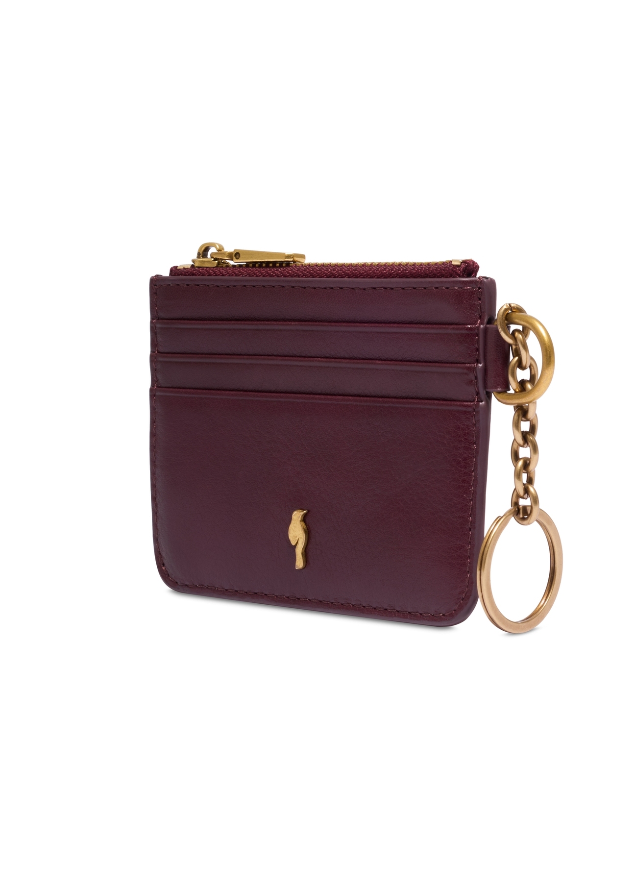 Small burgundy leather case PORES-0995-4D(Z26), diagonal product view on white background.