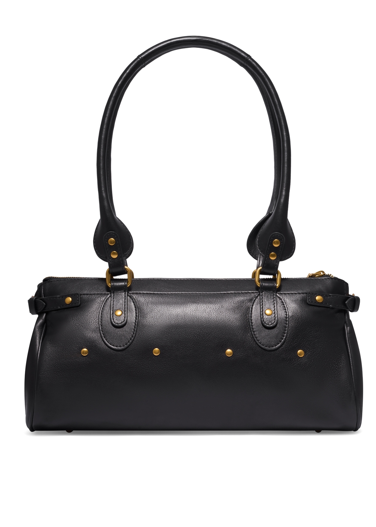 Black leather shoulder bag TORES-1369-99(Z26), product view from the back on a white background.