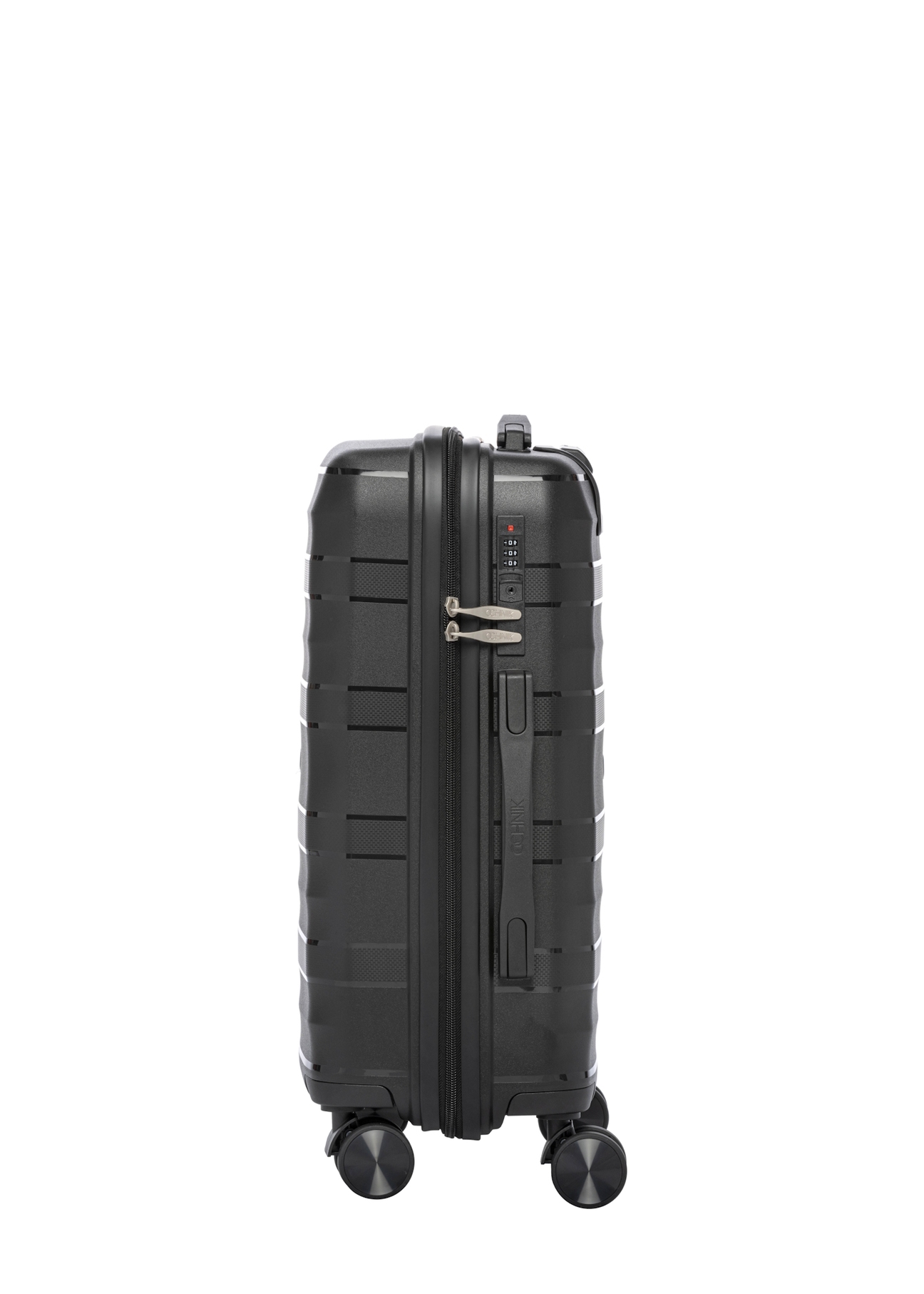 Small suitcase on wheels WALPP-0024-99-19(W26), product view from the side on a white background.