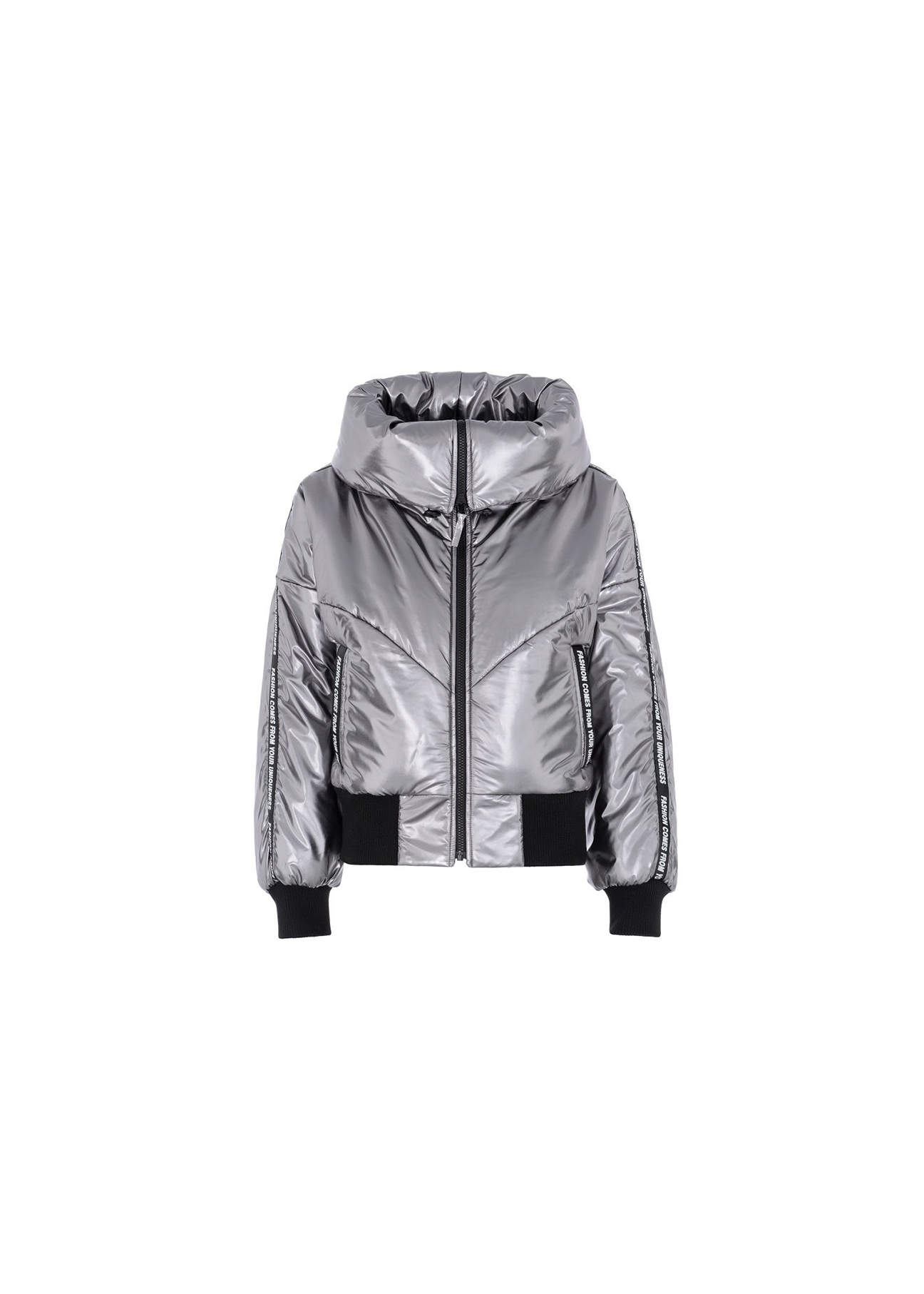 Women's silver insulated jacket KURDT-0181-92(Z19)-01