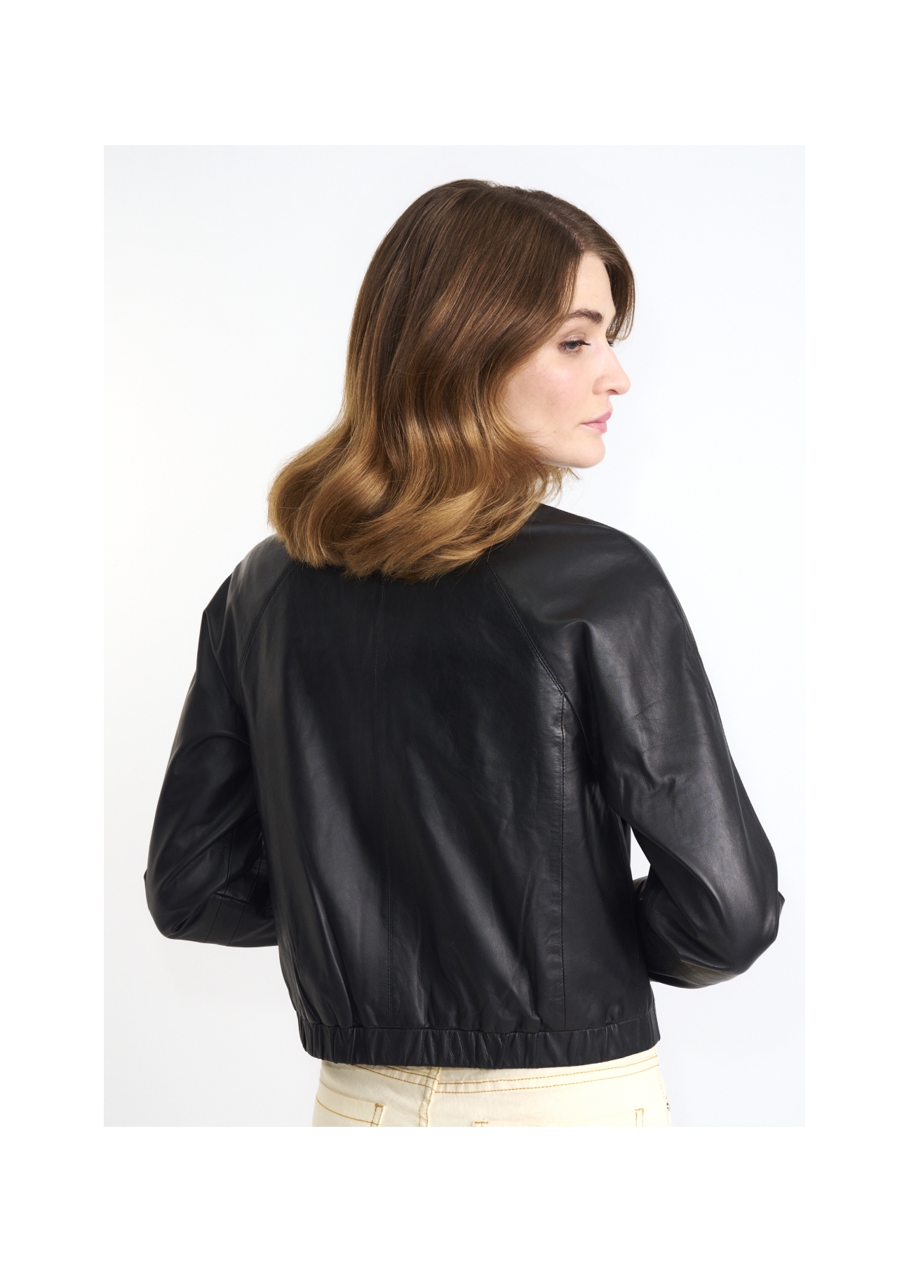 Women's leather jacket with welts KURDS-0308-5608(W22)-05
