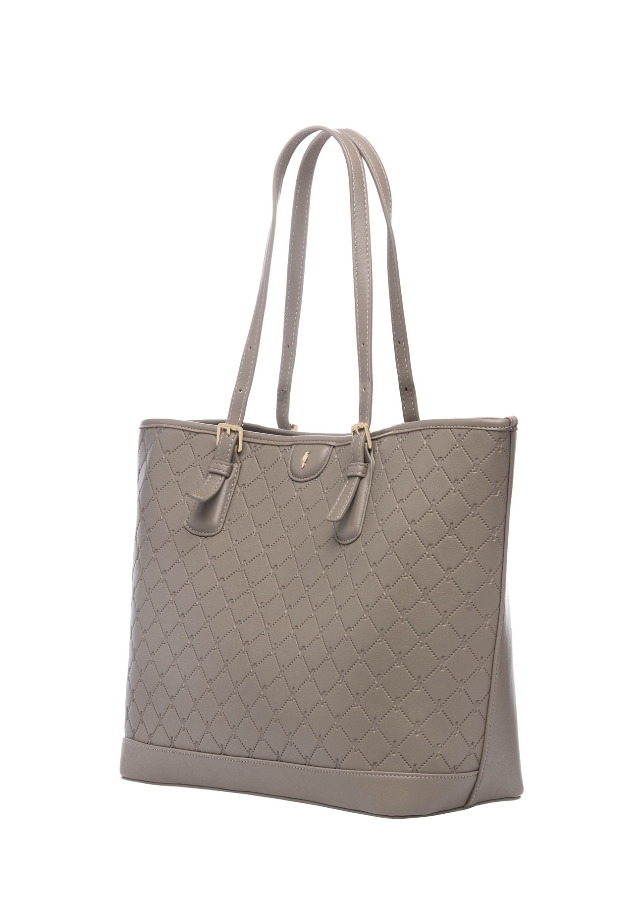Light brown shopper bag with monogram TOREC-1181-1K(W26), diagonal product view on white background.