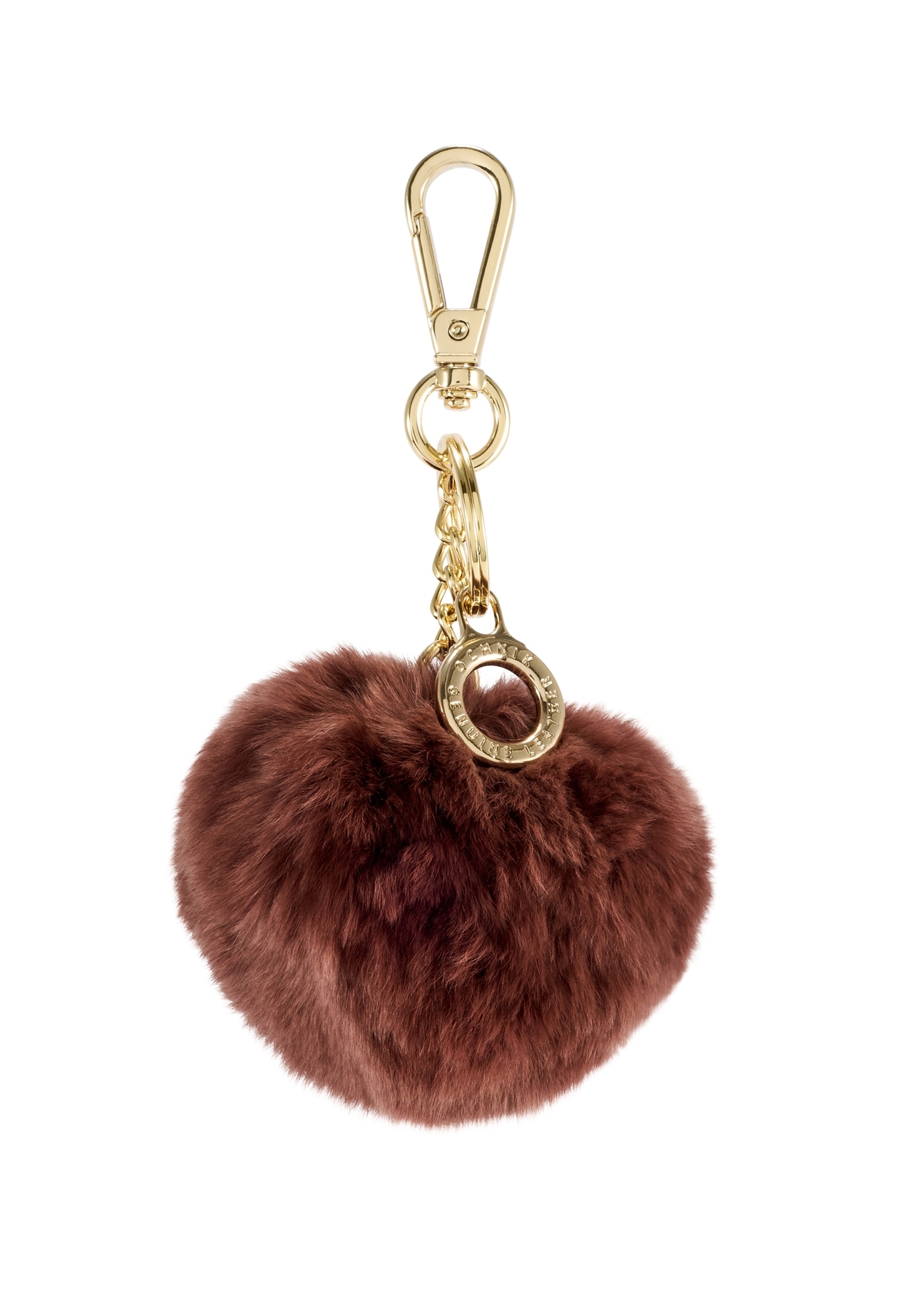 Burgundy pompom keychain BRELOK-117A-49(Z25), product view from the front on a white background.