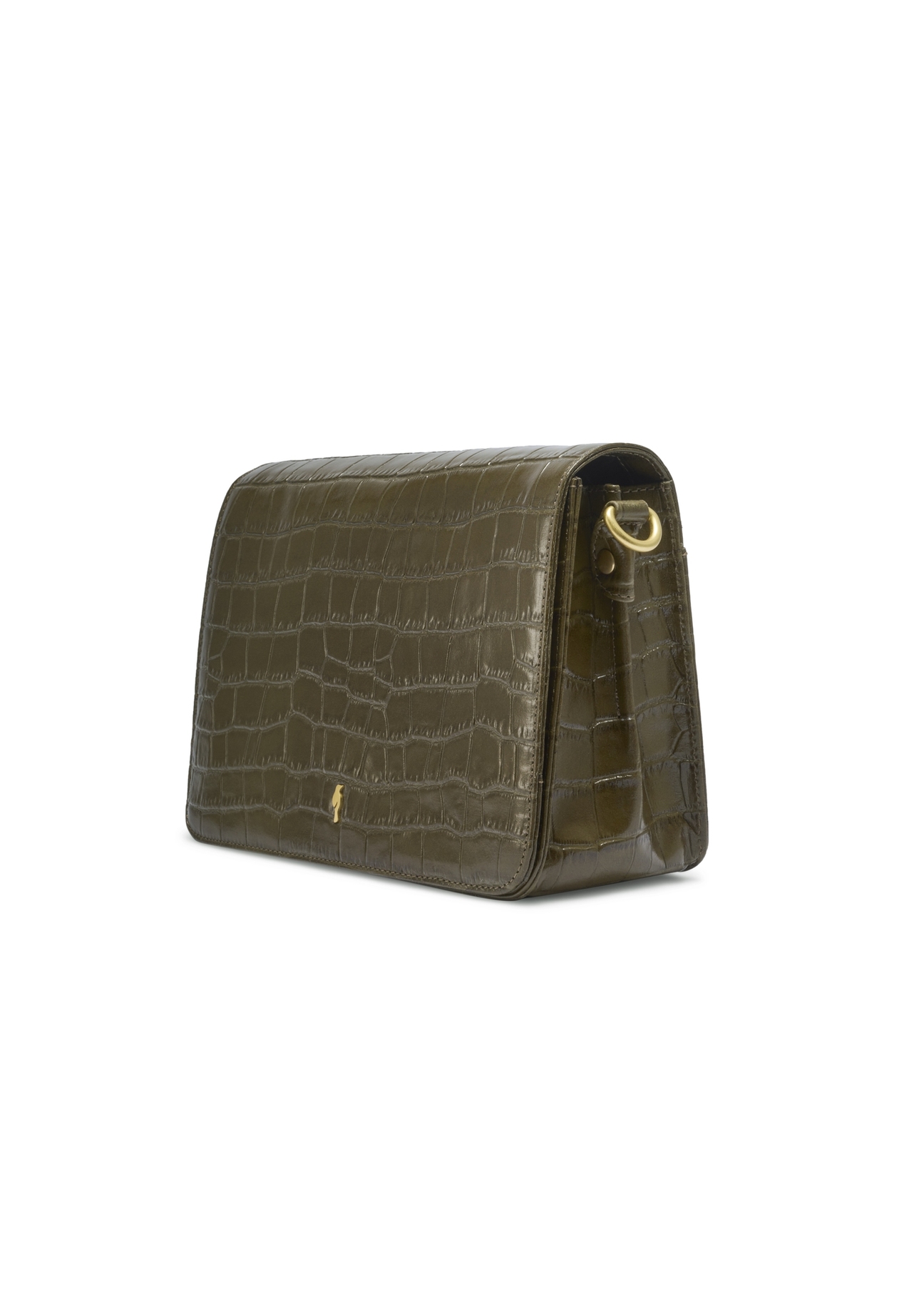 Croco leather women's handbag in khaki color TORES-1324-8D(Z26) - diagonal product view, on a white background.