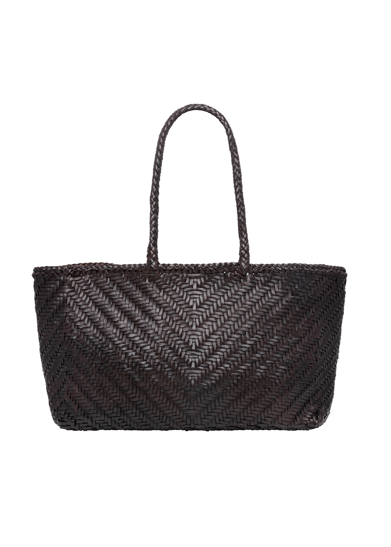 Dark brown woven women's handbag TORES-1301-1I(W26), product view from the back on a white background.