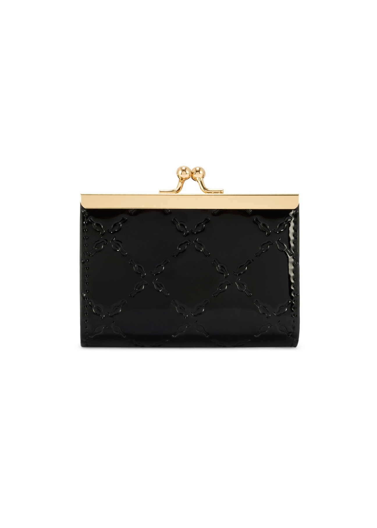 Small black women's wallet with monogram POREC-0422-98(Z25), product view from the back on a white background.