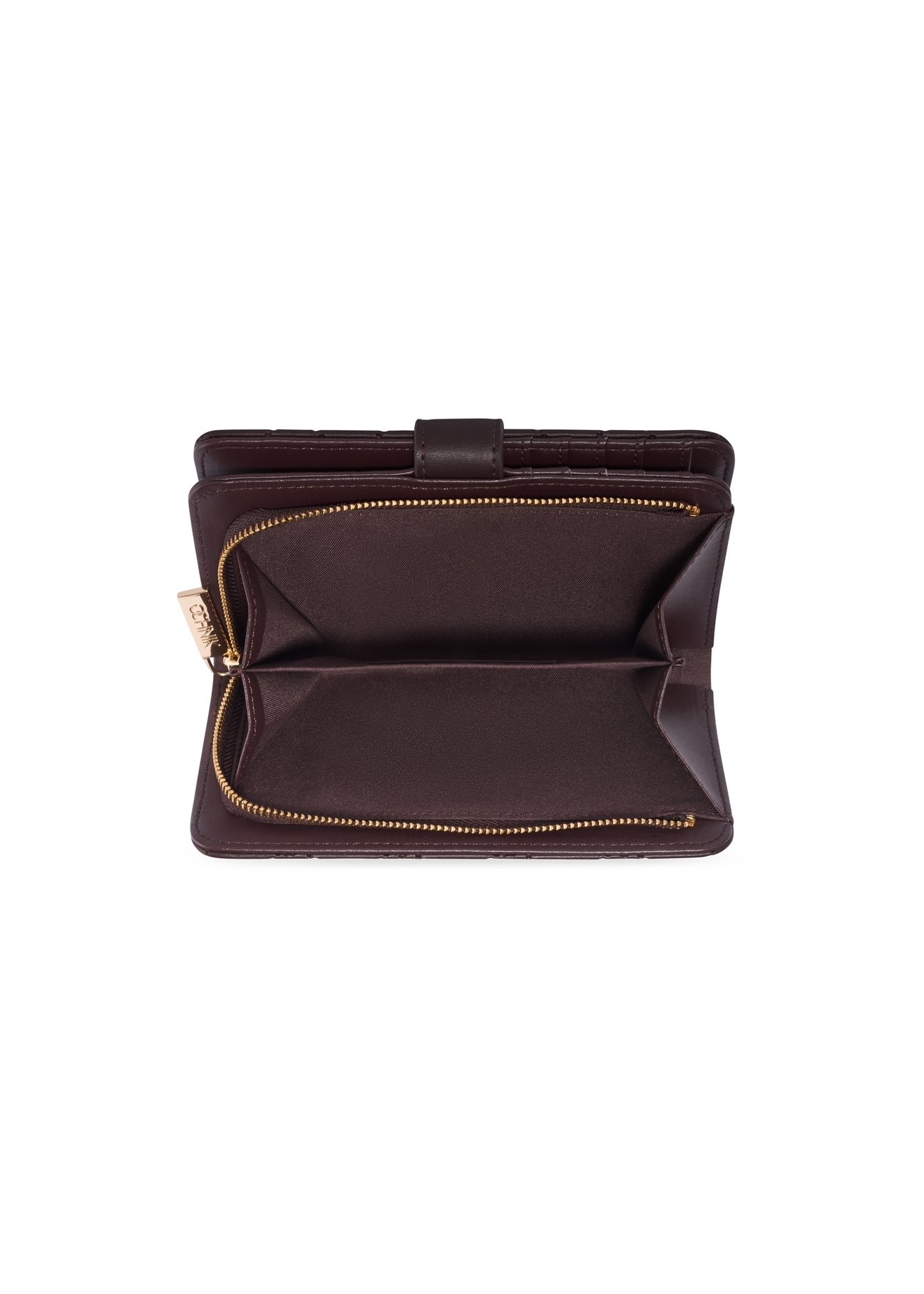 Brown women's wallet with monogram POREC-0391A-1I(Z26), product view inside on white background.