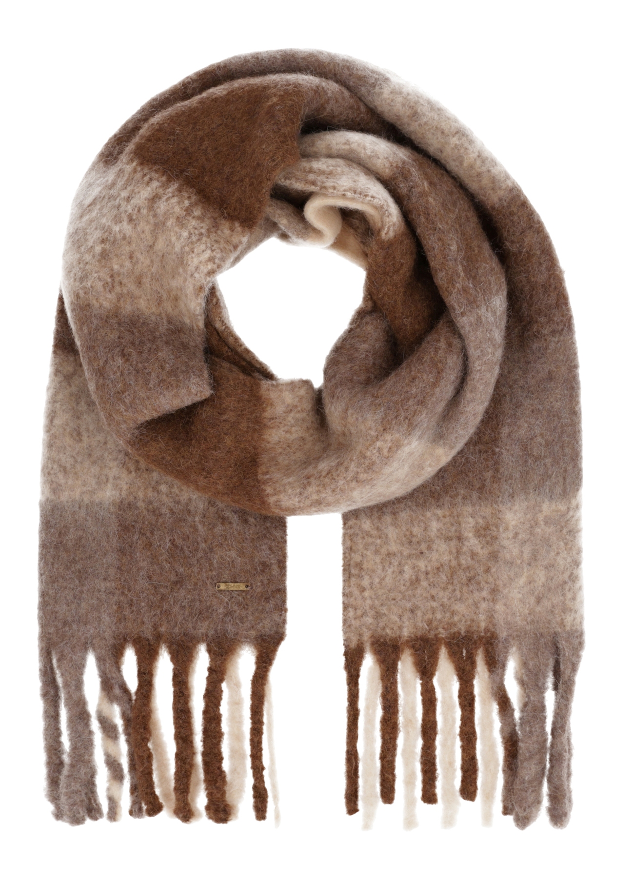 Brown women's scarf with wool SZADT-0234-1L(Z26), front product view on white background.