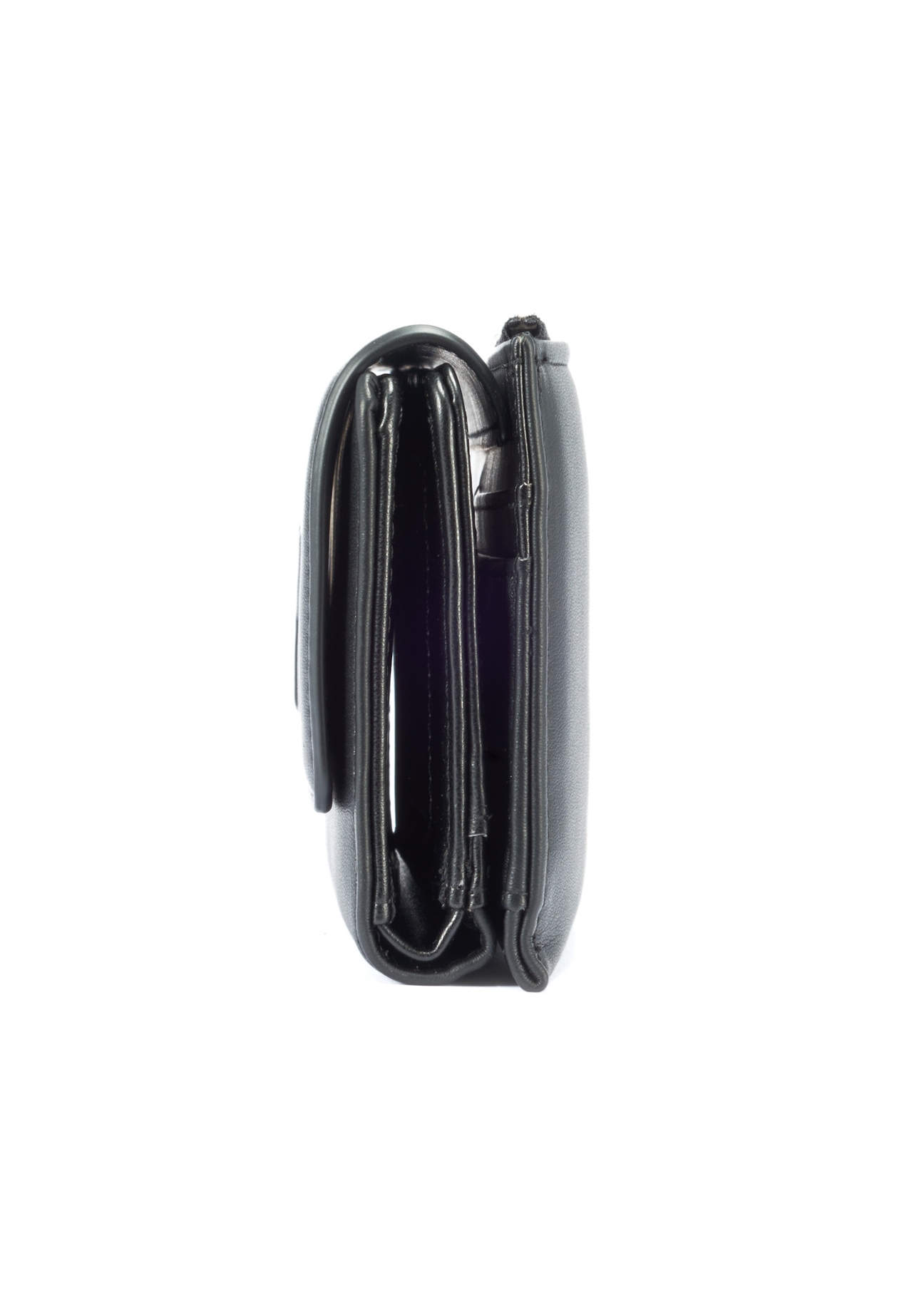 Black large women's wallet with logo POREC-0361A-99(W25), side view of the product on a white background.