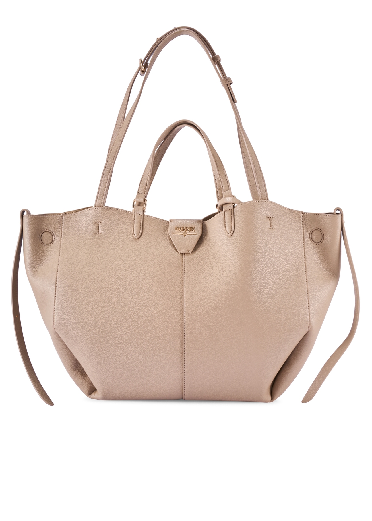 Beige large shopper bag TOREC-1201-1B(W26) - front product view, on white background.