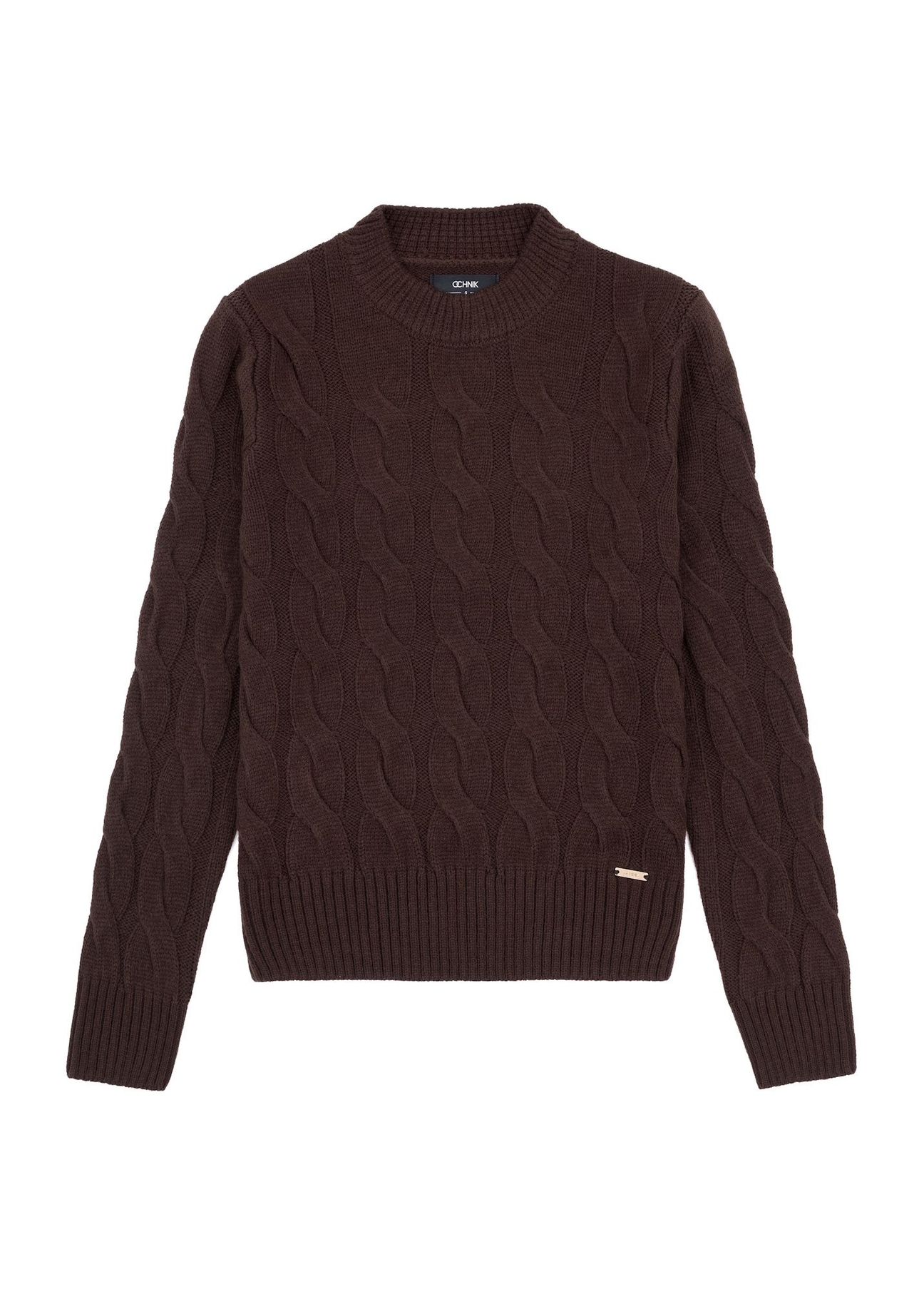 Chocolate women's sweater with decorative weave SWEDT-0210-90(Z25), front product view on white background.