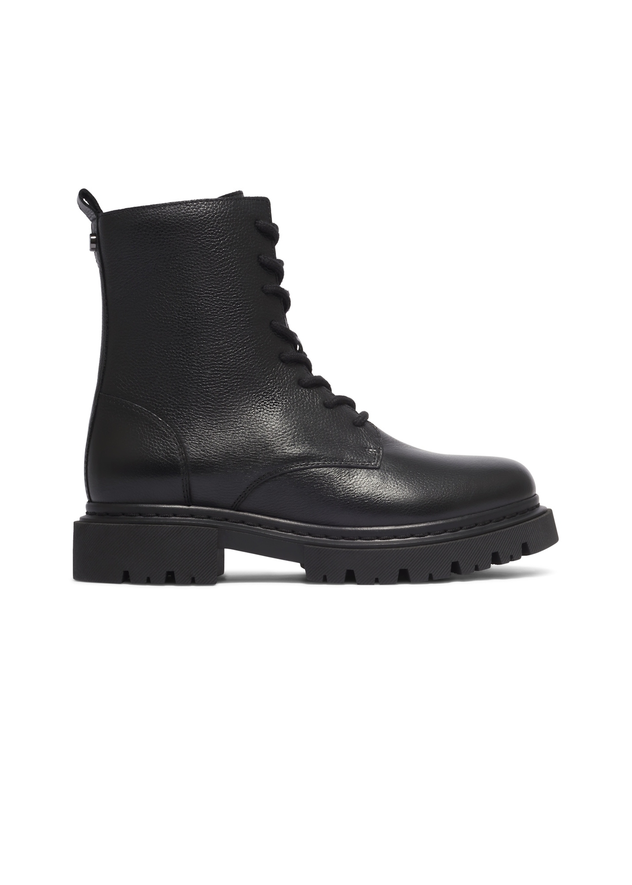 Women's leather ankle boots in black BUTYD-1297-99(Z26), side view of the product on a white background.