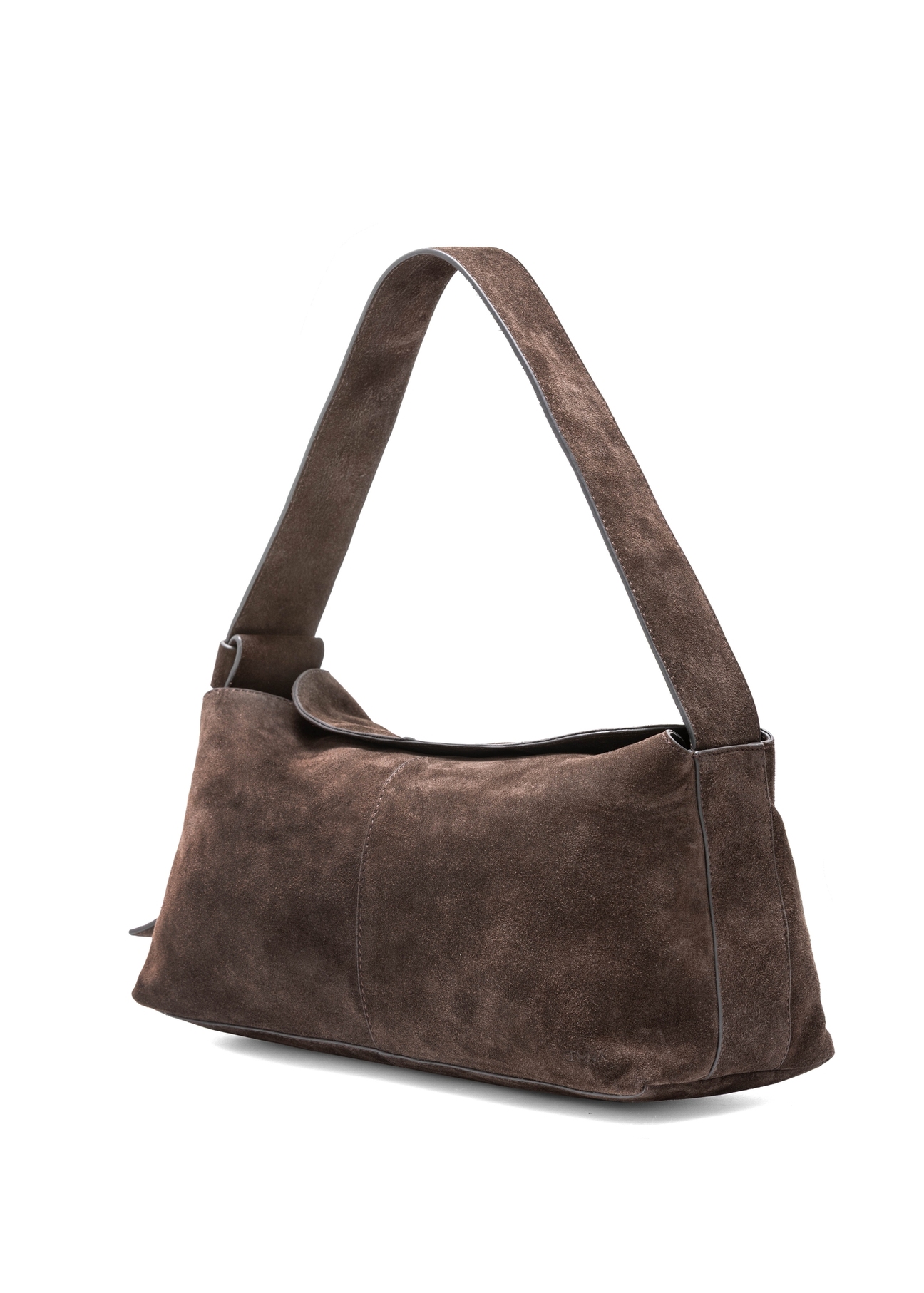 Dark brown suede handbag TORES-1186-89(Z25), diagonal product view on white background.