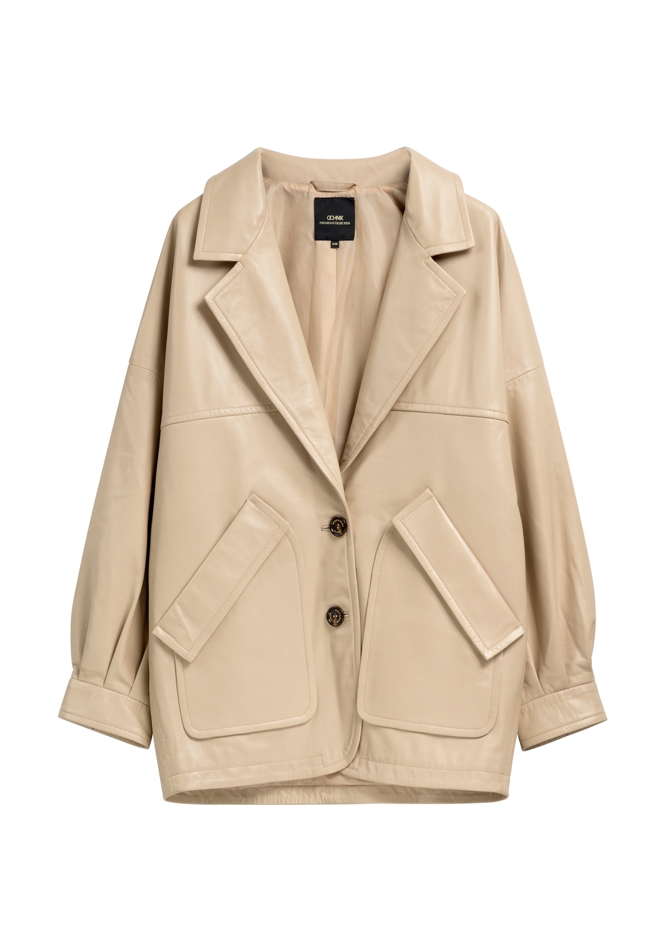 Beige oversize women's leather jacket KURDS-0577-1B(W26)