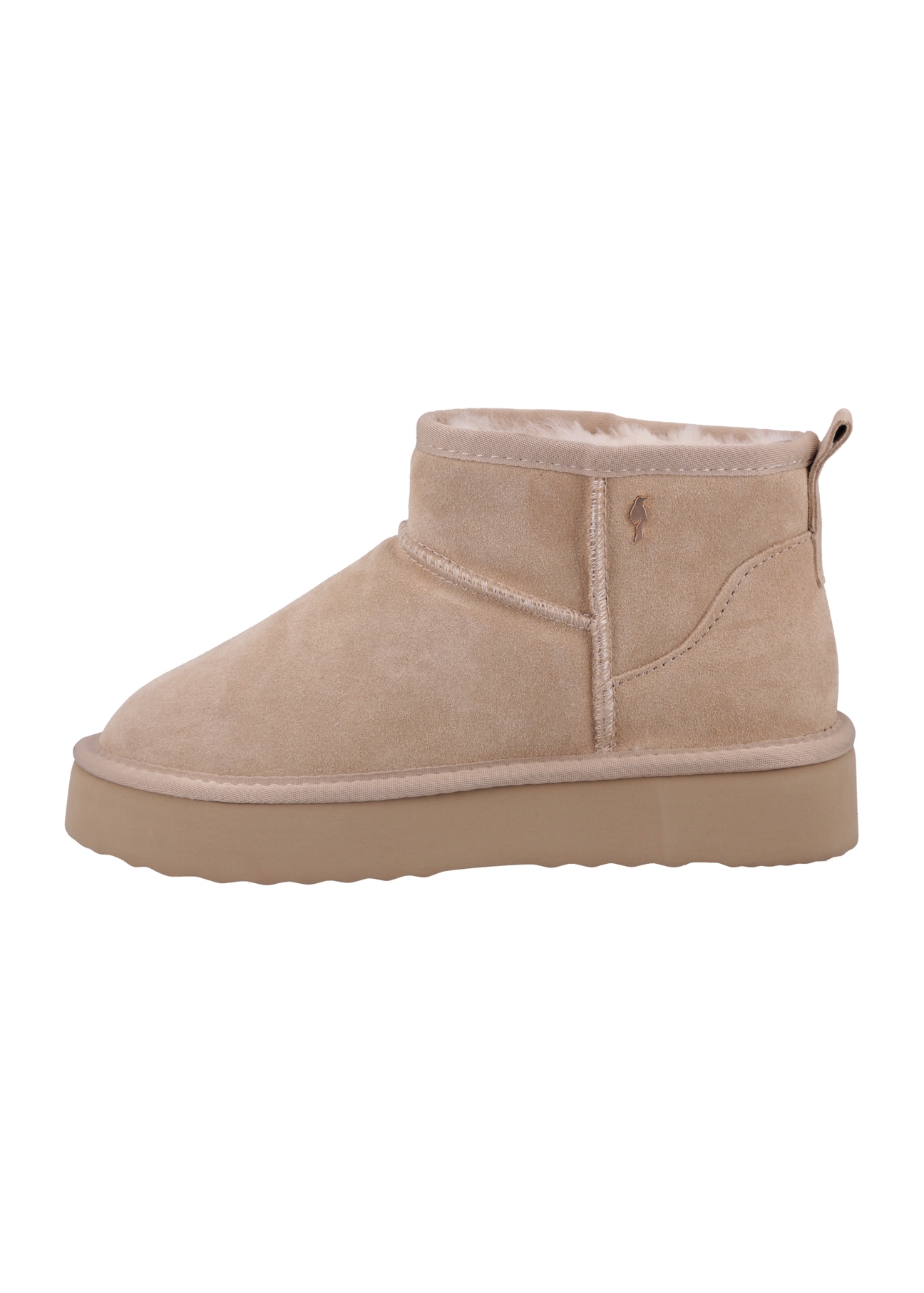 Beige short women's snow boots BUTYD-1138-1K(Z26), side view of the product on a white background.