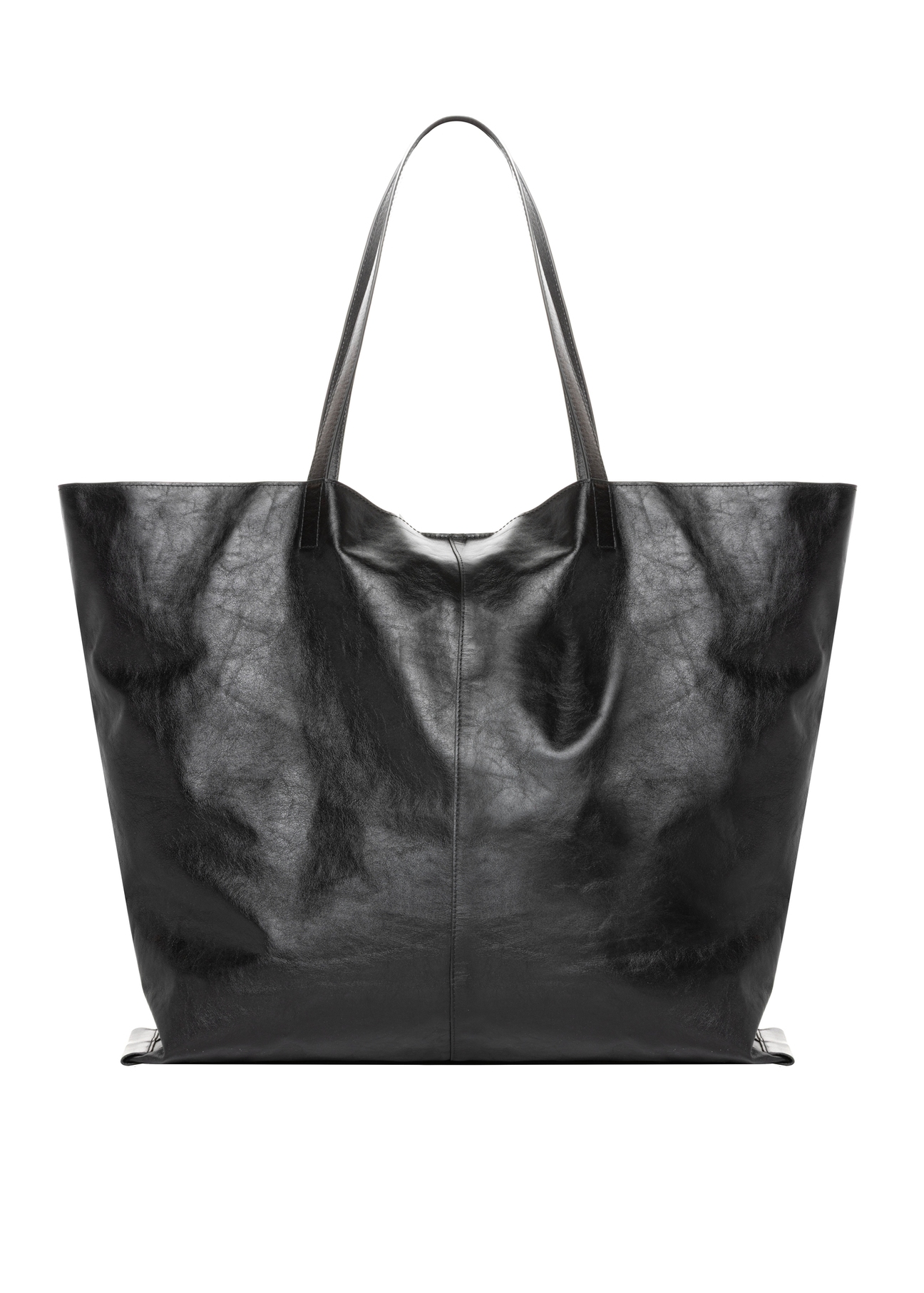 Black large leather shopper bag TORES-1354-99(Z26), product view from the back on a white background.