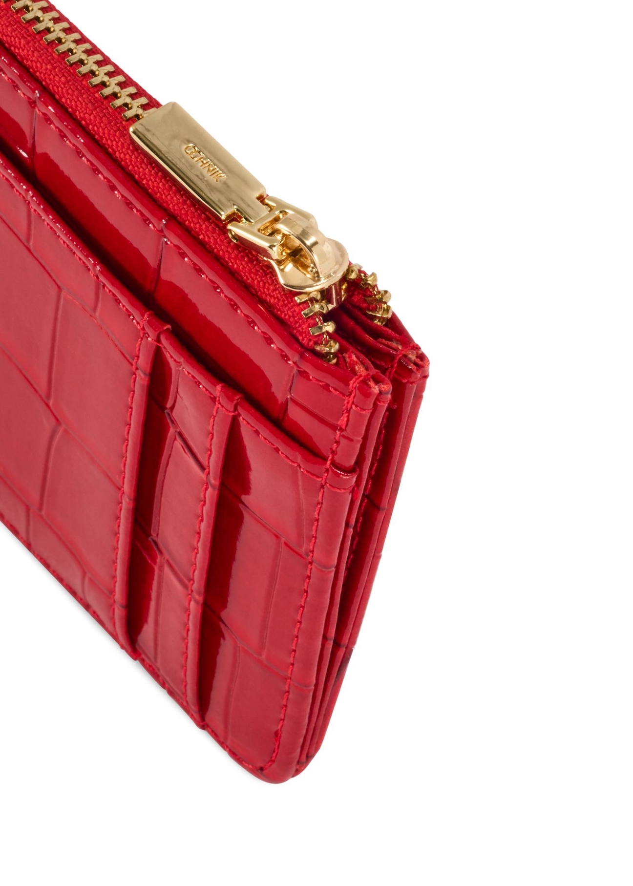 Small red women's wallet POREC-0425-42(Z25) - close-up of detail on white background.