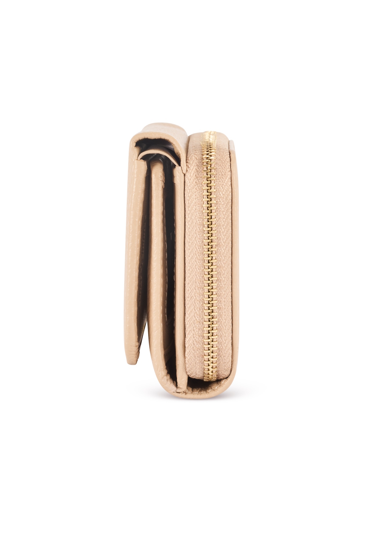 Large beige leather women's wallet PORES-0801R-81(Z25), side product view on white background.