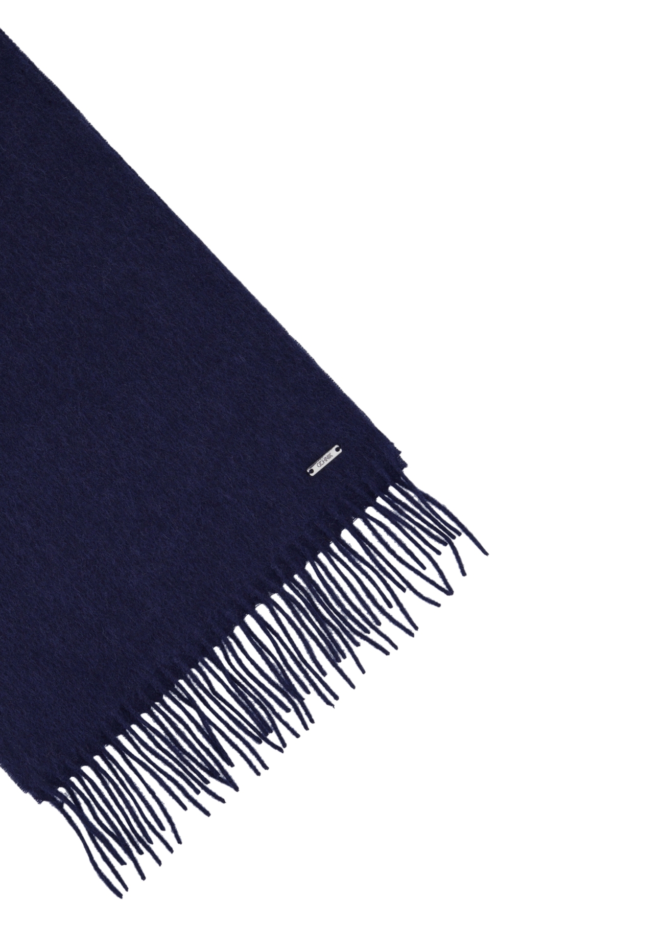 Men's woolen navy blue scarf SZAMT-0034-7E(Z26), close-up of the product on a white background.