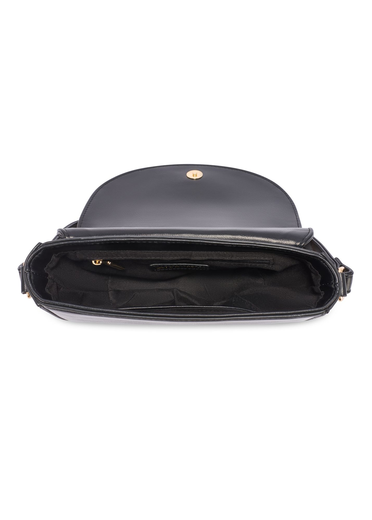 Black semi-circular women's messenger bag TOREC-1184-99(W26) - product view from above, on a white background.