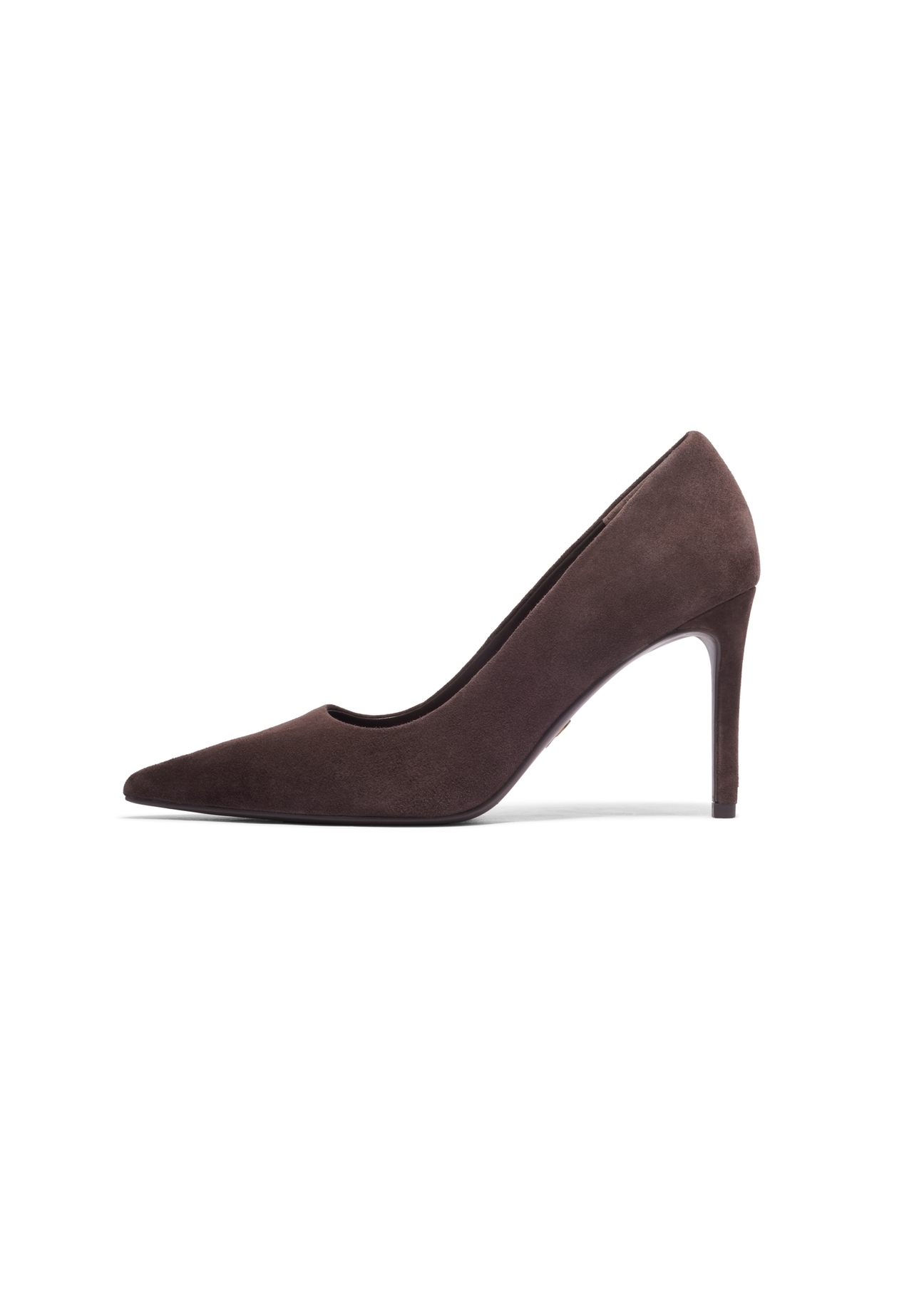 Brown suede women's stilettos BUTYD-1131A-1H(Z26). Side view on white background.