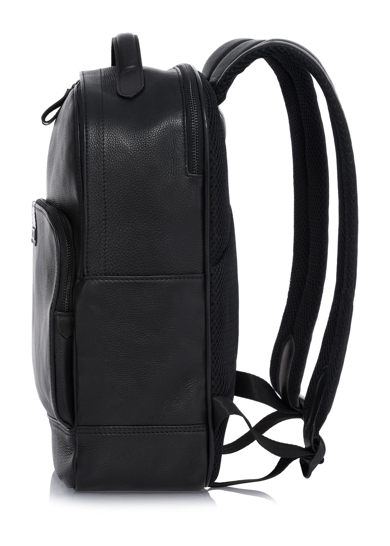 Black large men's leather backpack PLCMS-0020A-99(Z25) - side view of the product on a white background.