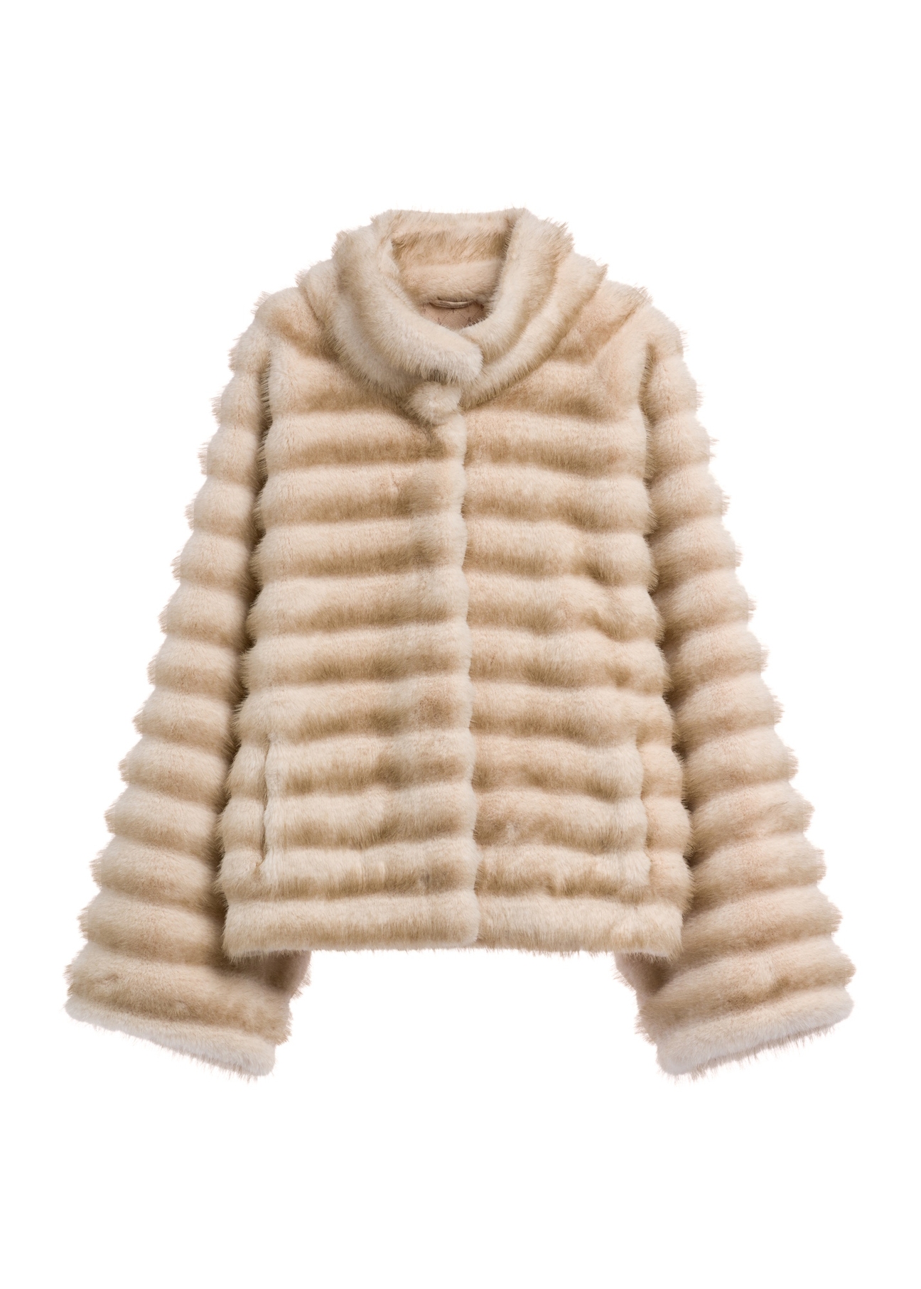 Light beige women's fur coat FUTDP-0081-1A(Z26) - front product view, on white background.
