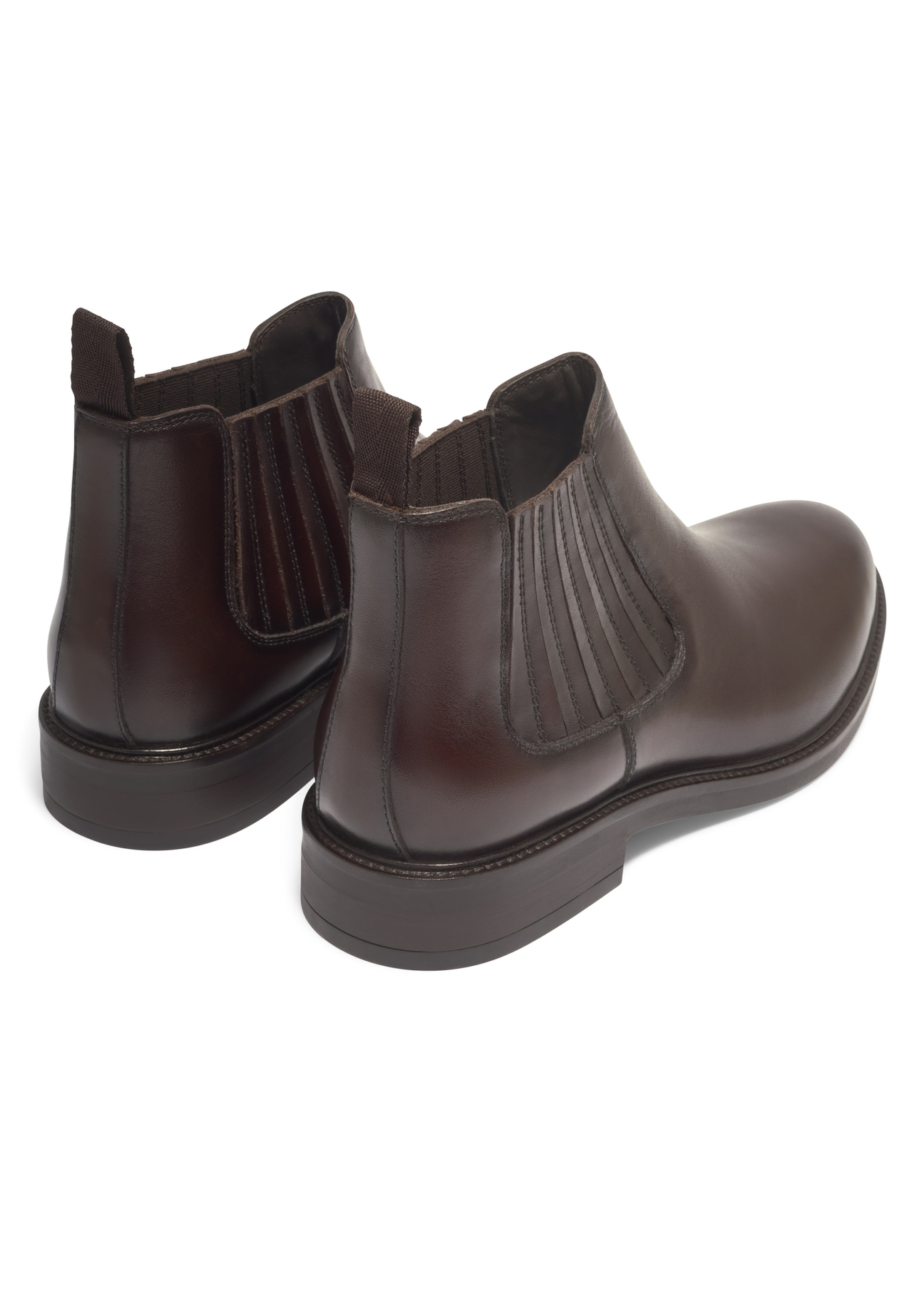 Men's dark brown leather Chelsea boots BUTYM-0583-1I(Z26), product view from the back on a white background.