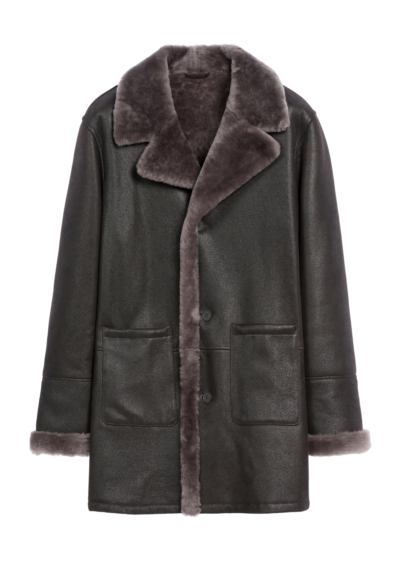 Brown men's leather sheepskin coat KOZMS-0027-4314(Z25), product view from the front on a white background.